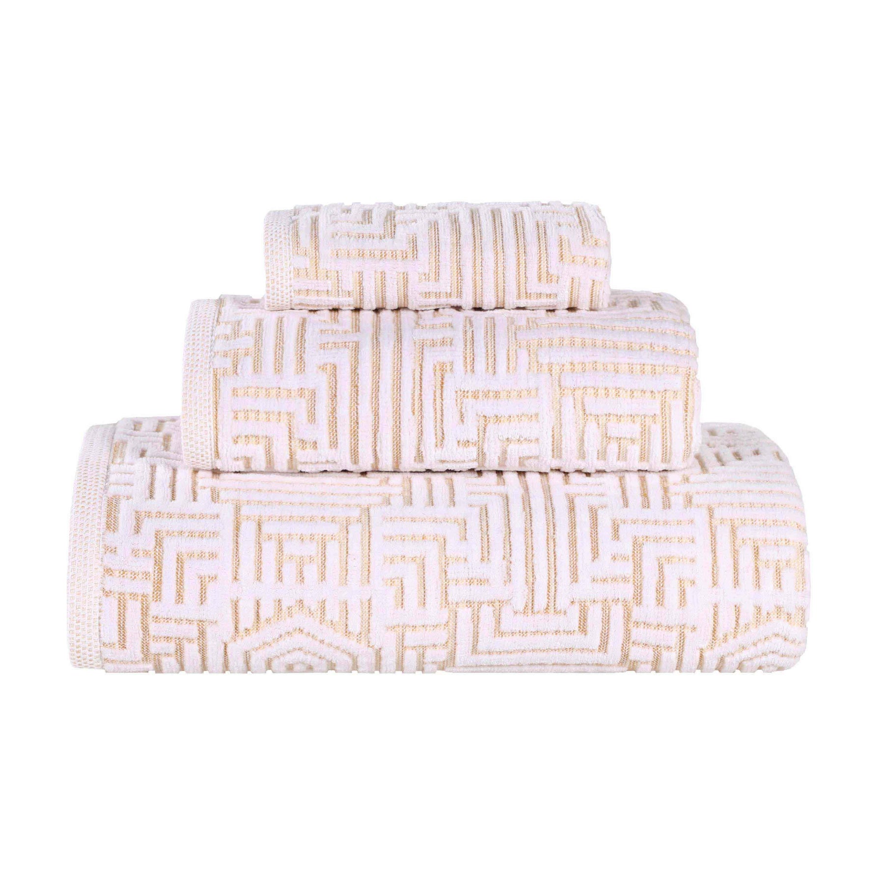 Cotton Modern Geometric Jacquard Plush Absorbent 3-Piece Towel Set