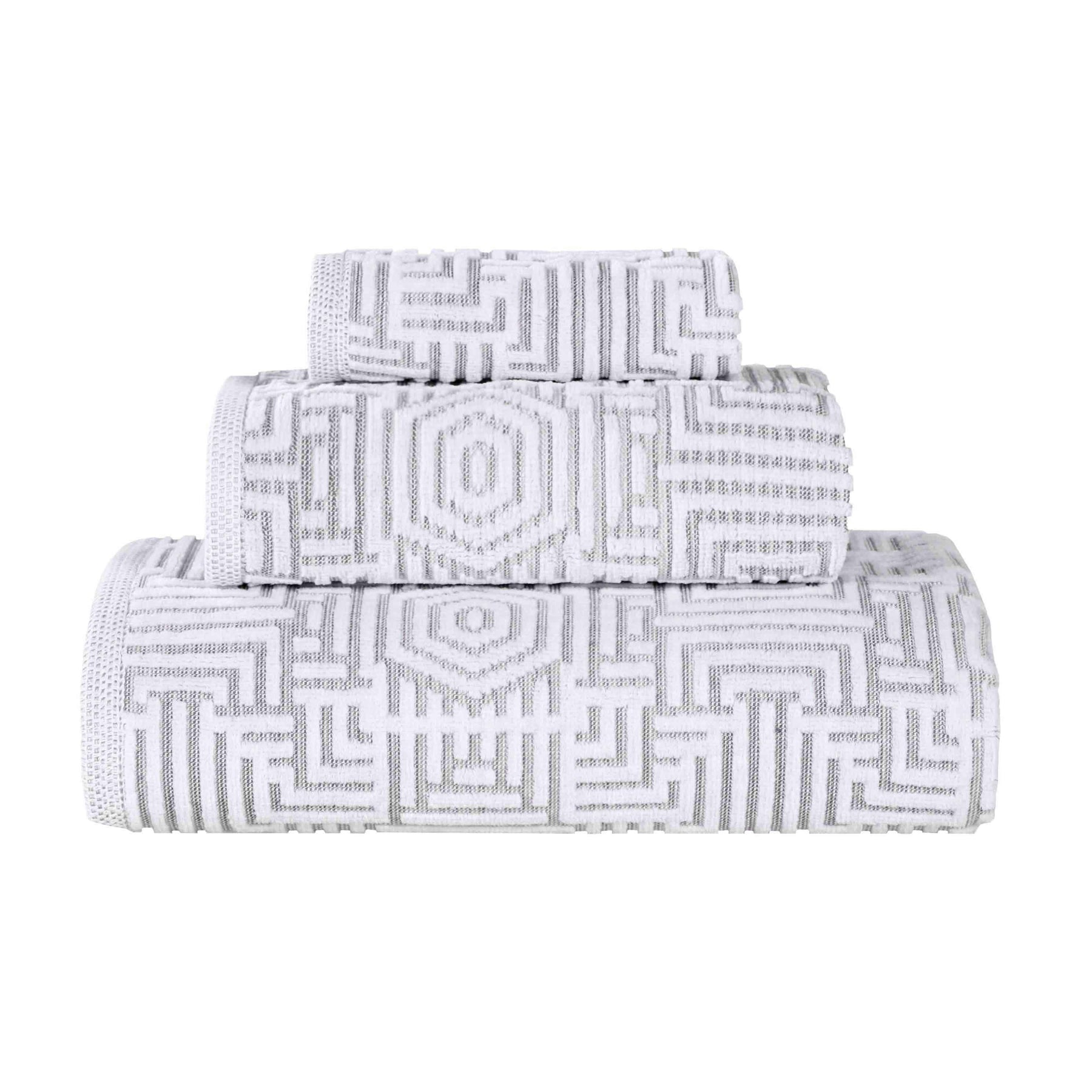 Cotton Modern Geometric Jacquard Plush Absorbent 3-Piece Towel Set