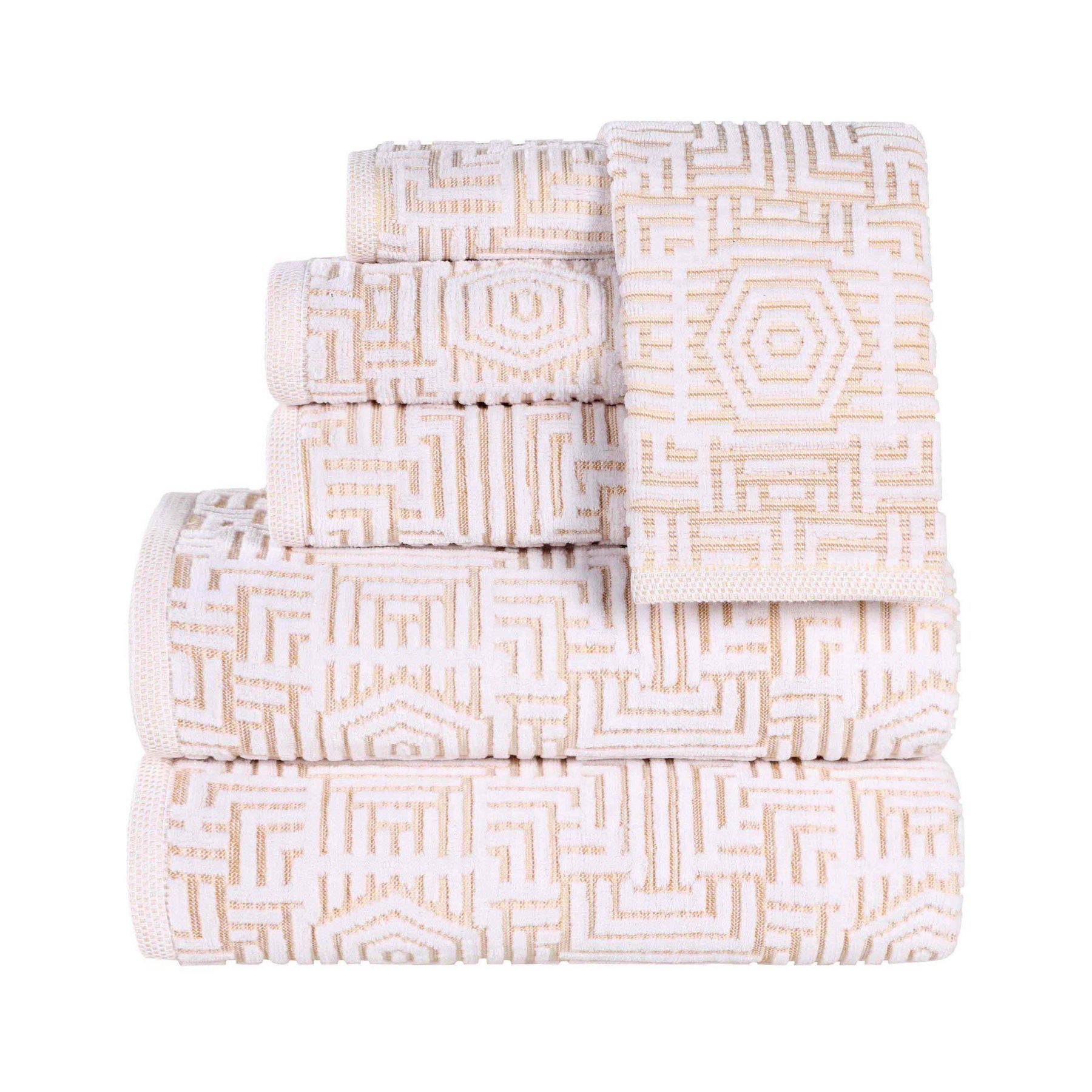 Cotton Modern Geometric Jacquard Plush Absorbent 6 Piece Towel Set