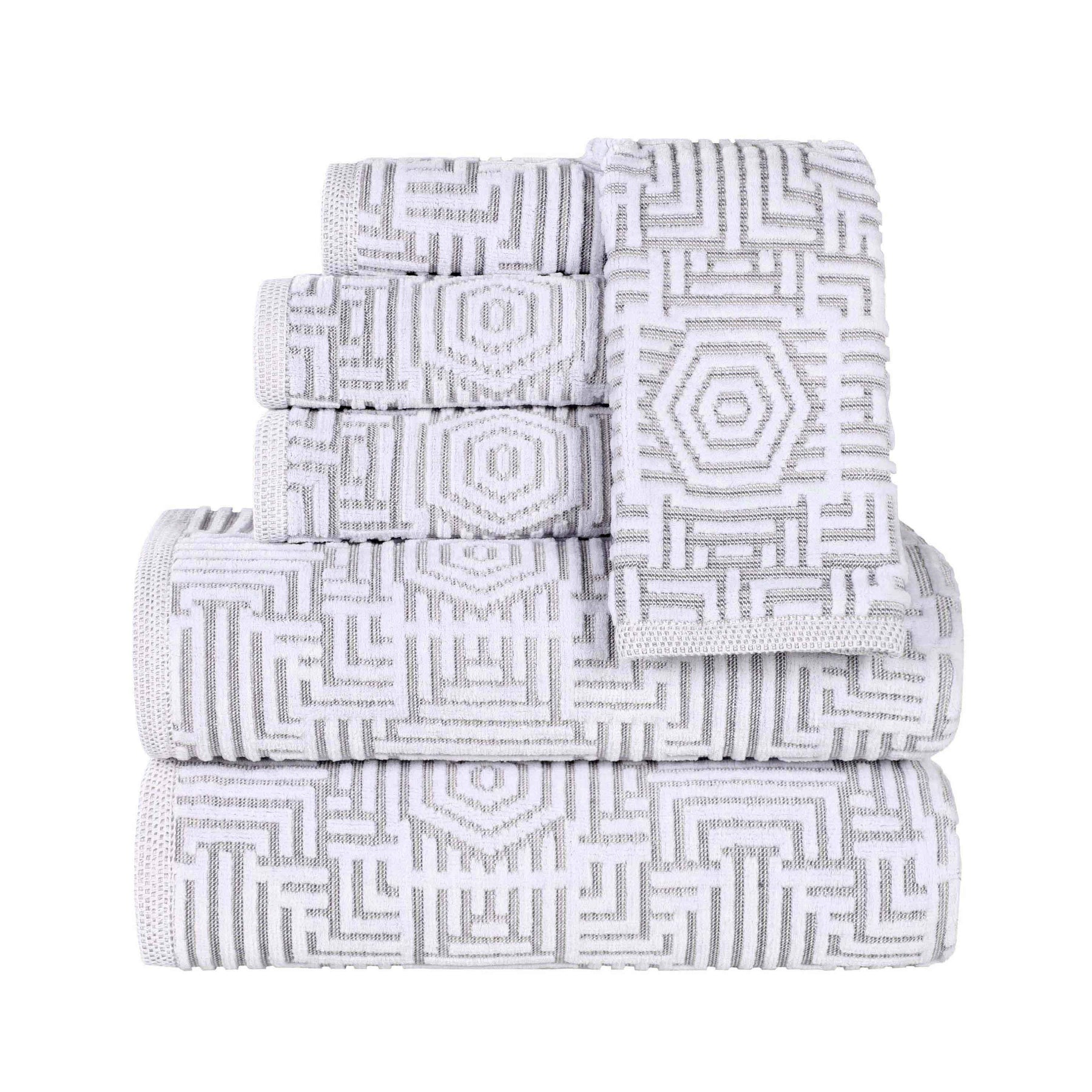 Cotton Modern Geometric Jacquard Plush Absorbent 6 Piece Towel Set