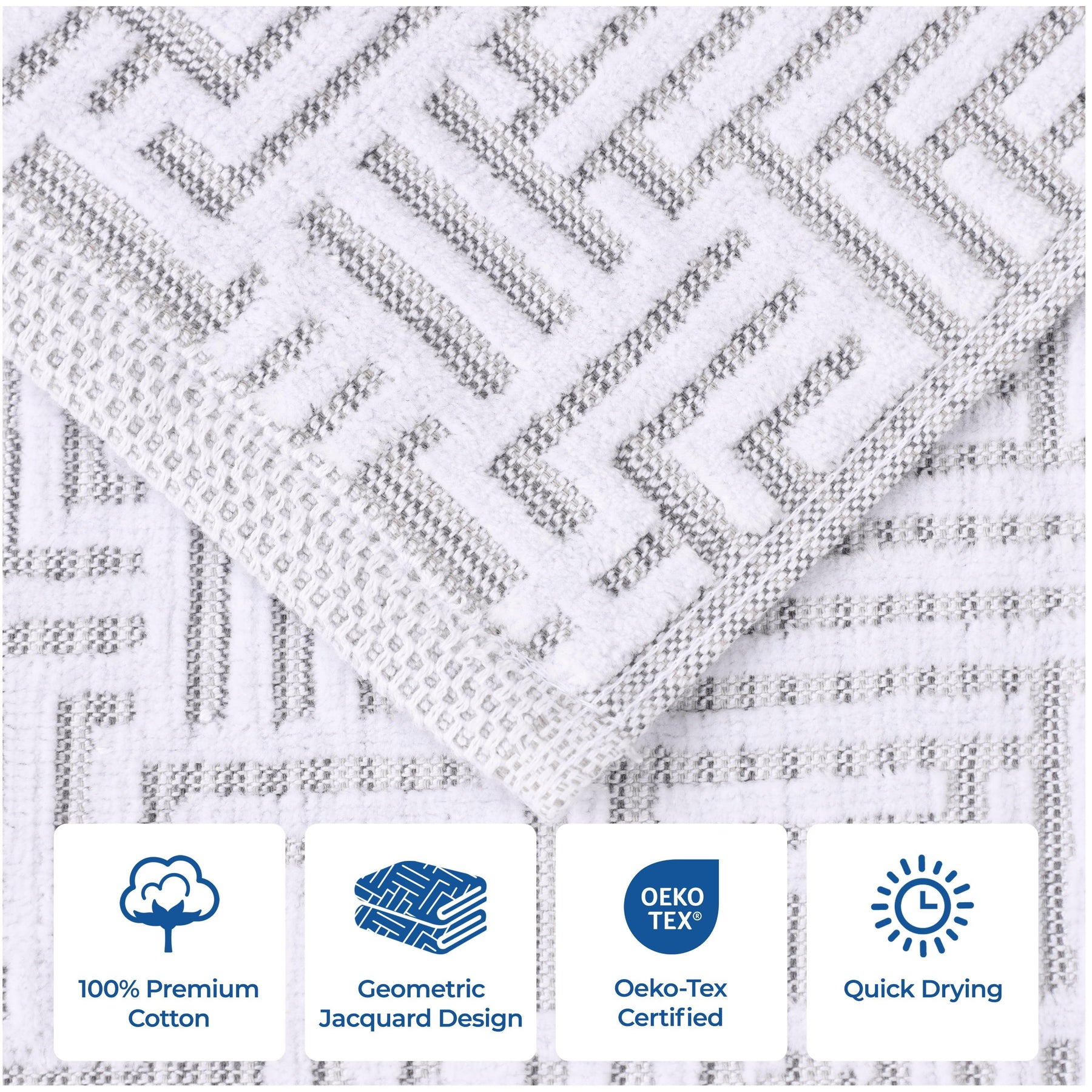 Cotton Modern Geometric Jacquard Plush Absorbent 9 Piece Towel Set