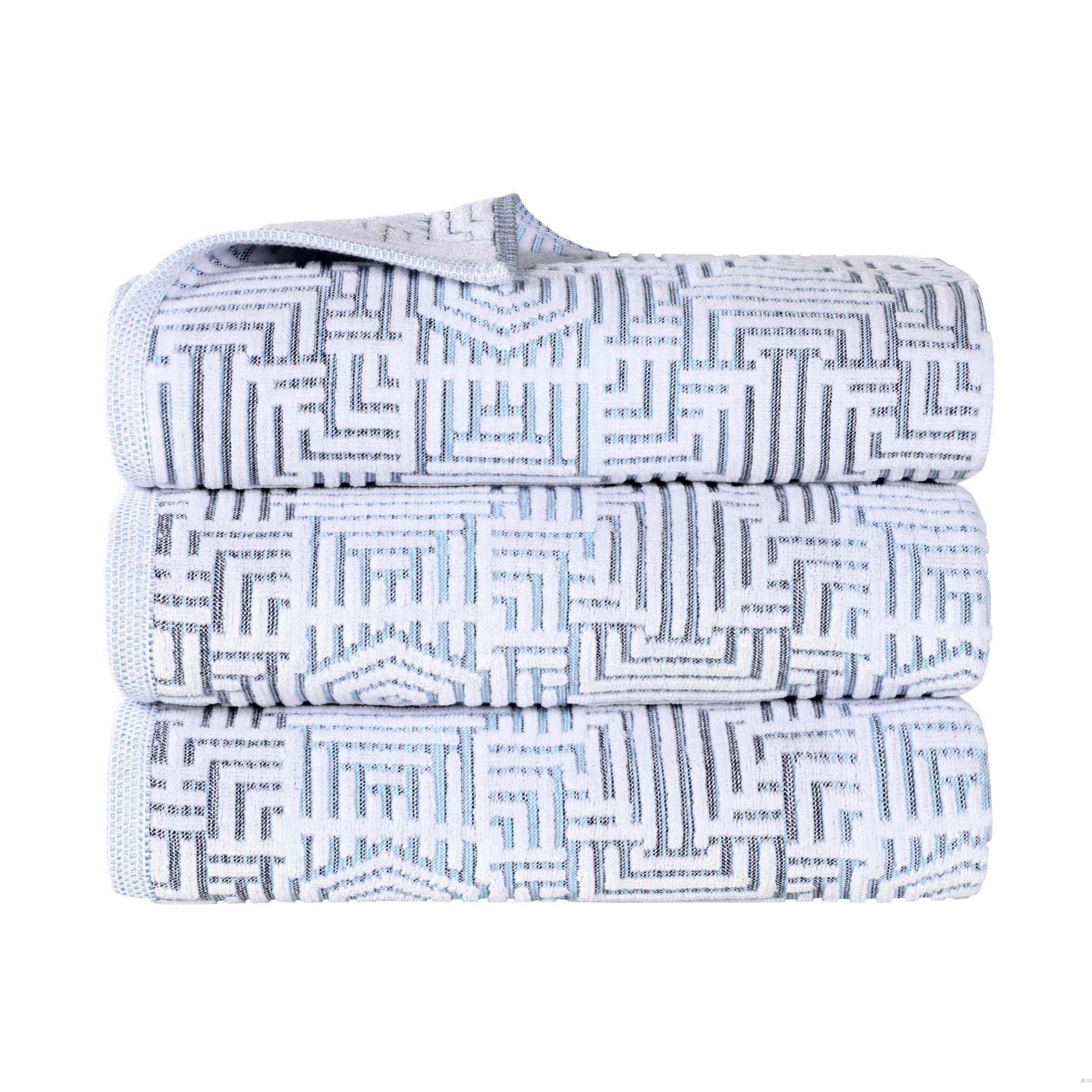Cotton Modern Geometric Jacquard Plush Absorbent Bath Towel Set of 3
