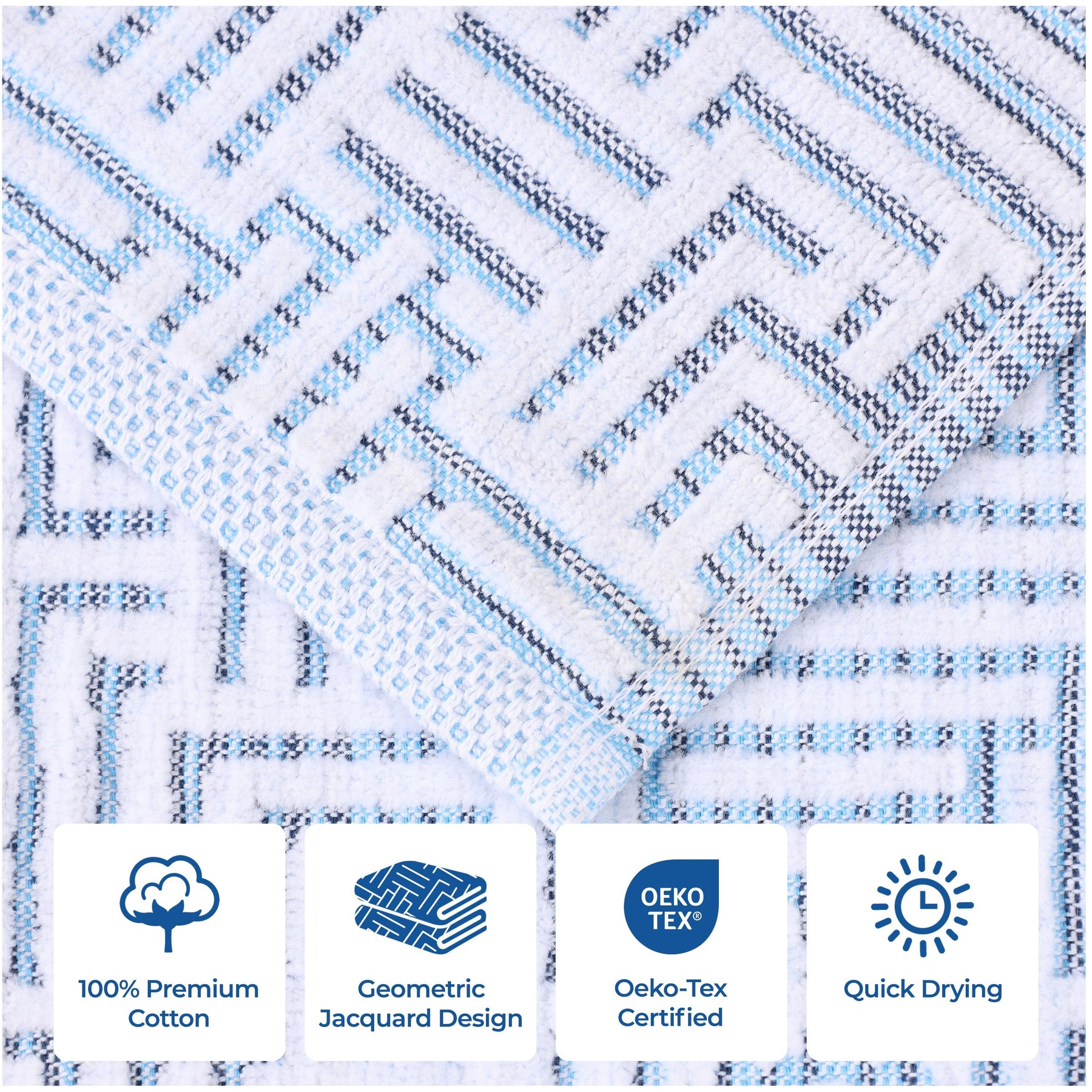 Cotton Modern Geometric Jacquard Plush Absorbent Bath Towel Set of 3