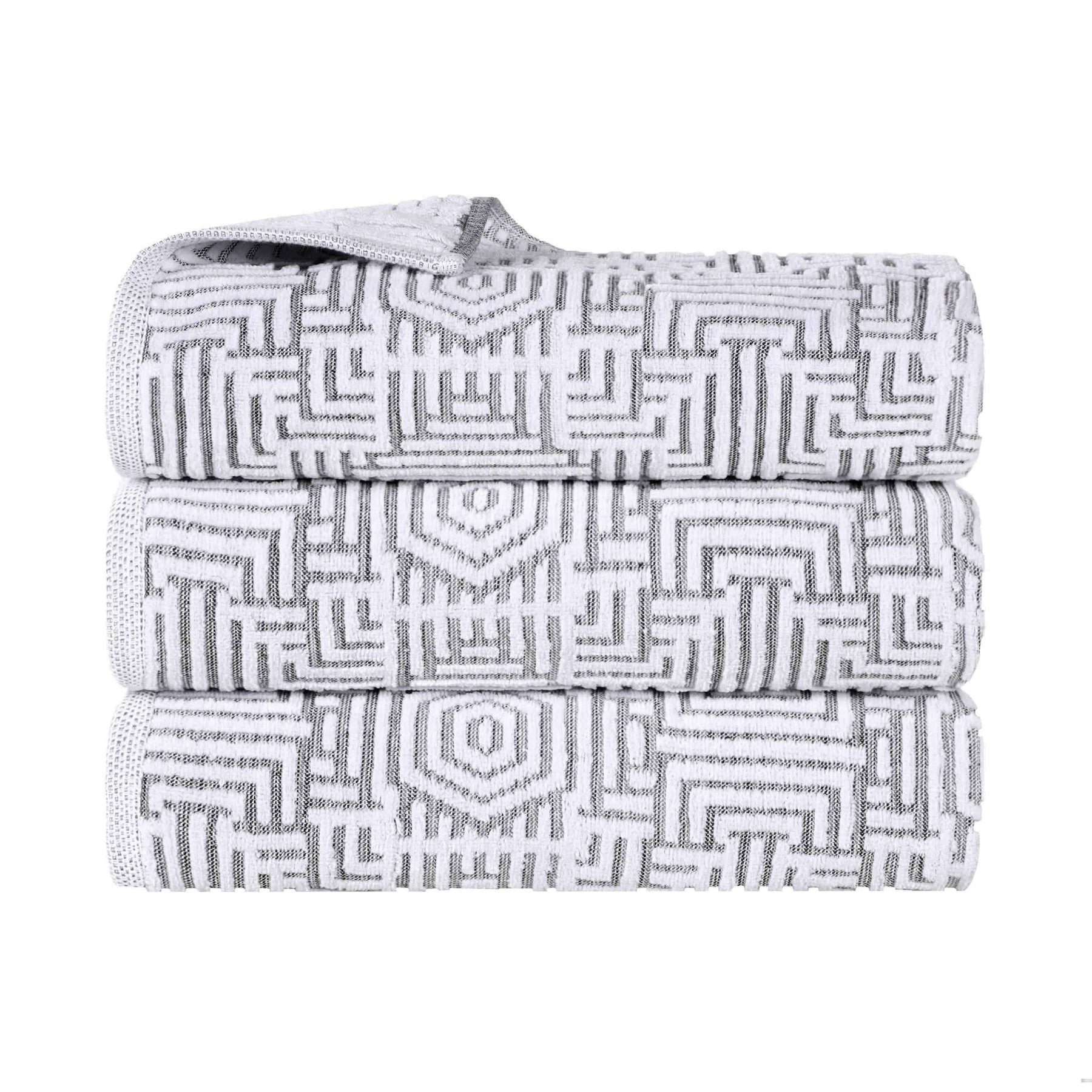 Cotton Modern Geometric Jacquard Plush Absorbent Bath Towel Set of 3