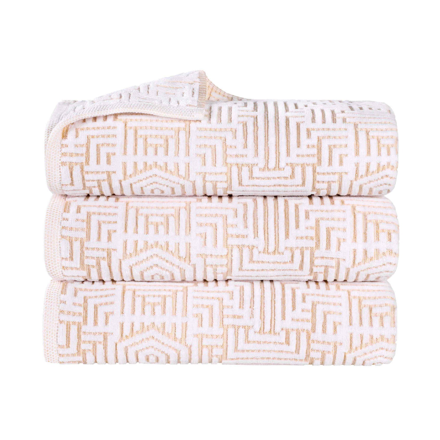 Cotton Modern Geometric Jacquard Plush Absorbent Bath Towel Set of 3