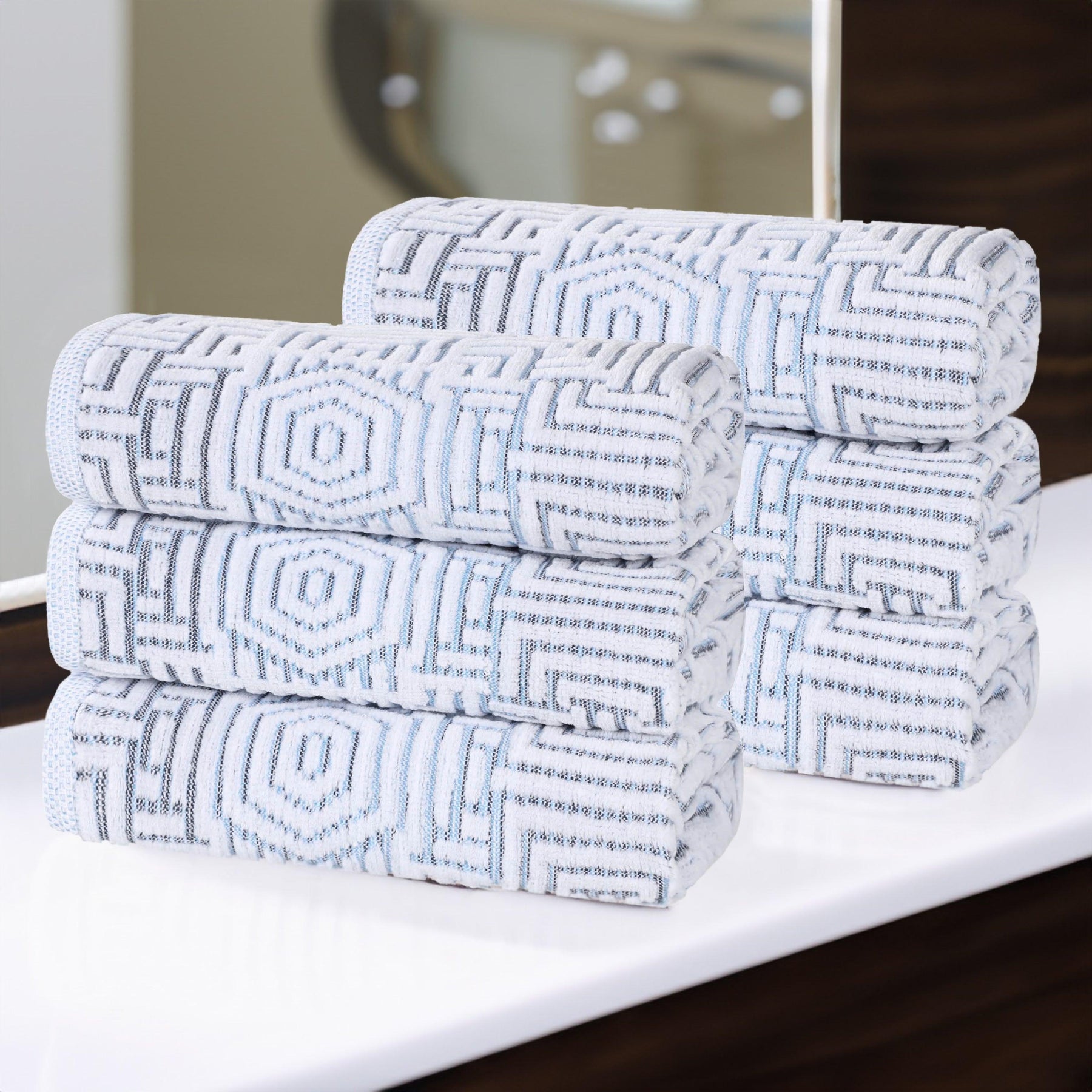 Cotton Modern Geometric Jacquard Plush Absorbent Hand Towel Set of 6