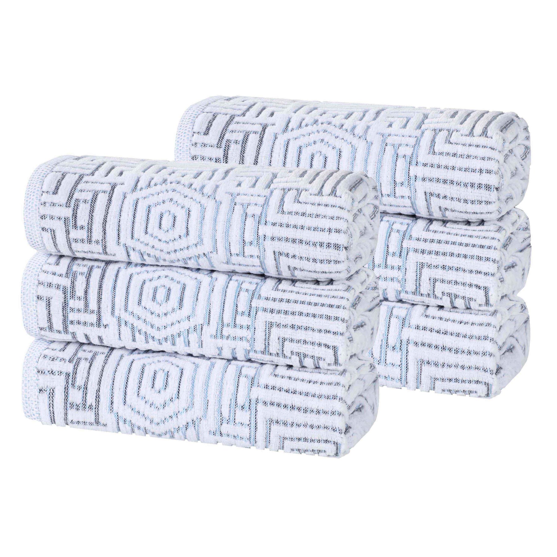 Cotton Modern Geometric Jacquard Plush Absorbent Hand Towel Set of 6