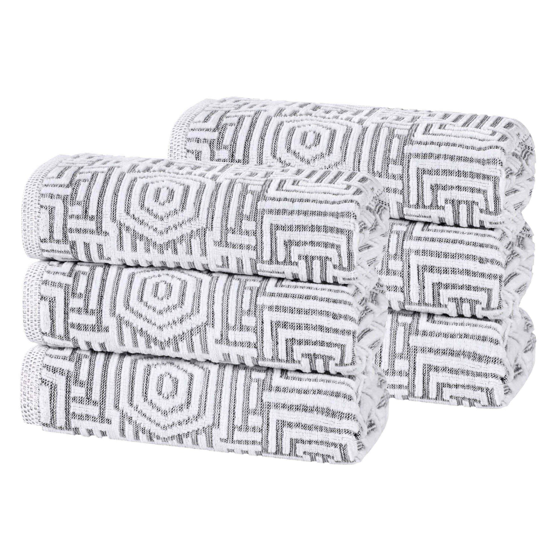 Cotton Modern Geometric Jacquard Plush Absorbent Hand Towel Set of 6