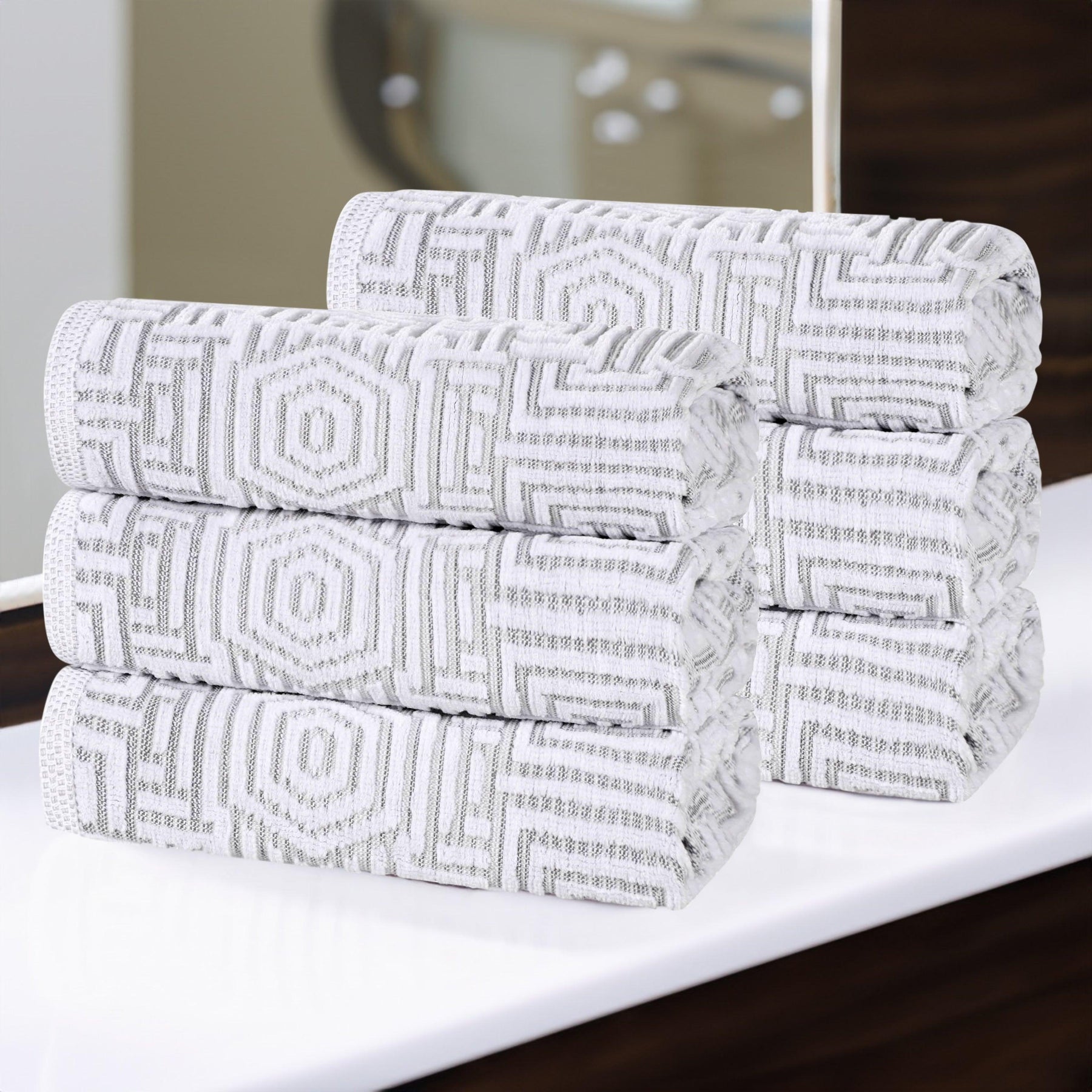 Cotton Modern Geometric Jacquard Plush Absorbent Hand Towel Set of 6