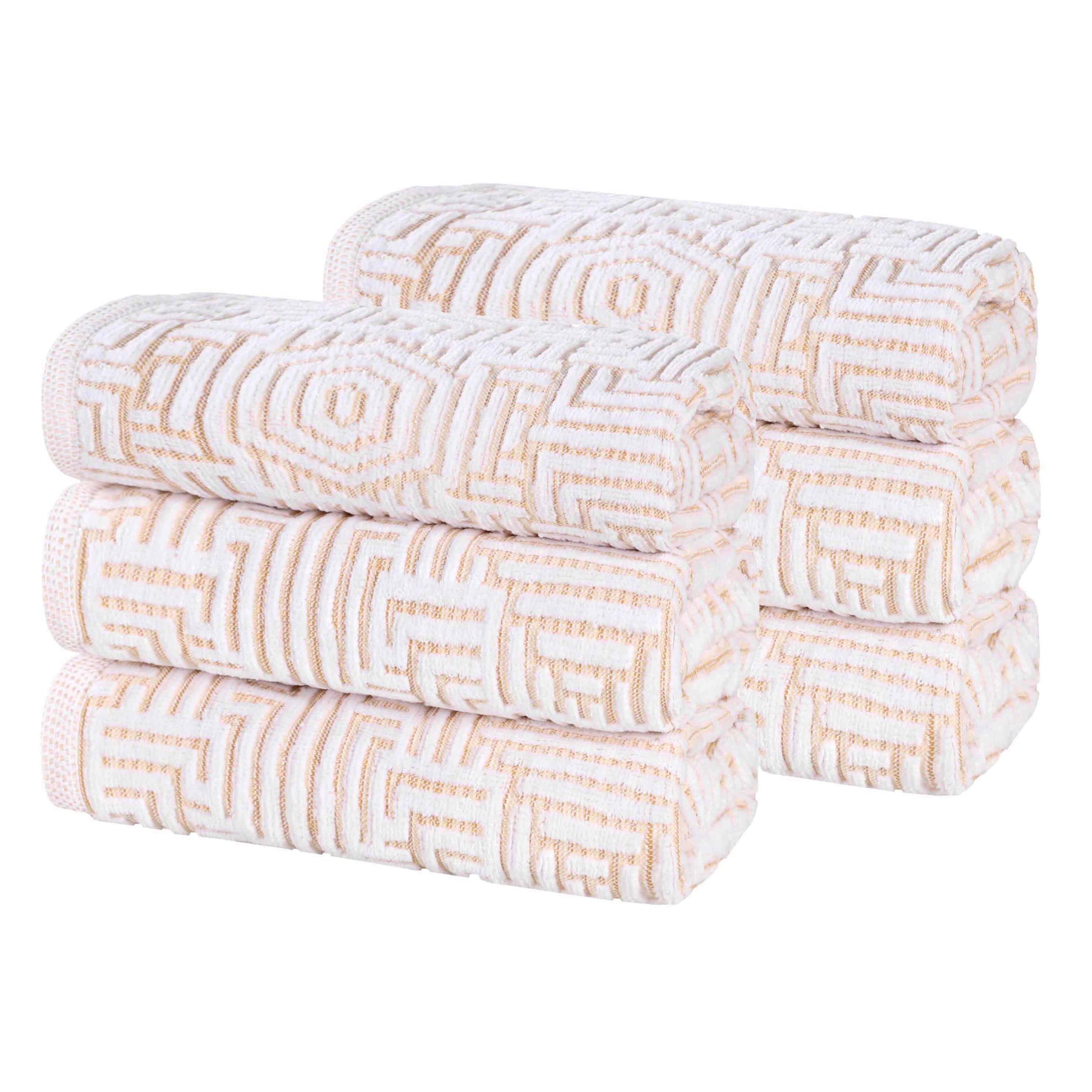 Cotton Modern Geometric Jacquard Plush Absorbent Hand Towel Set of 6