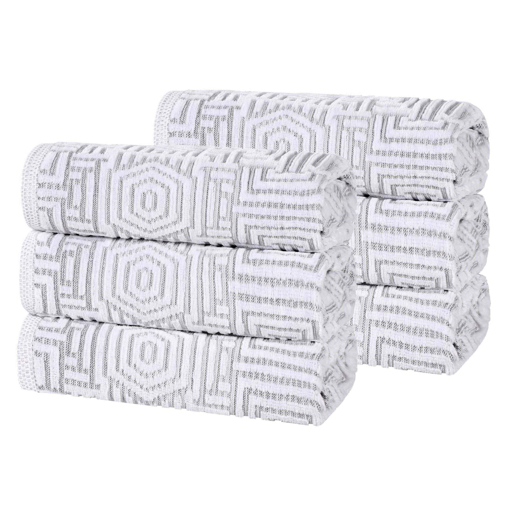 Cotton Modern Geometric Jacquard Plush Absorbent Hand Towel Set of 6