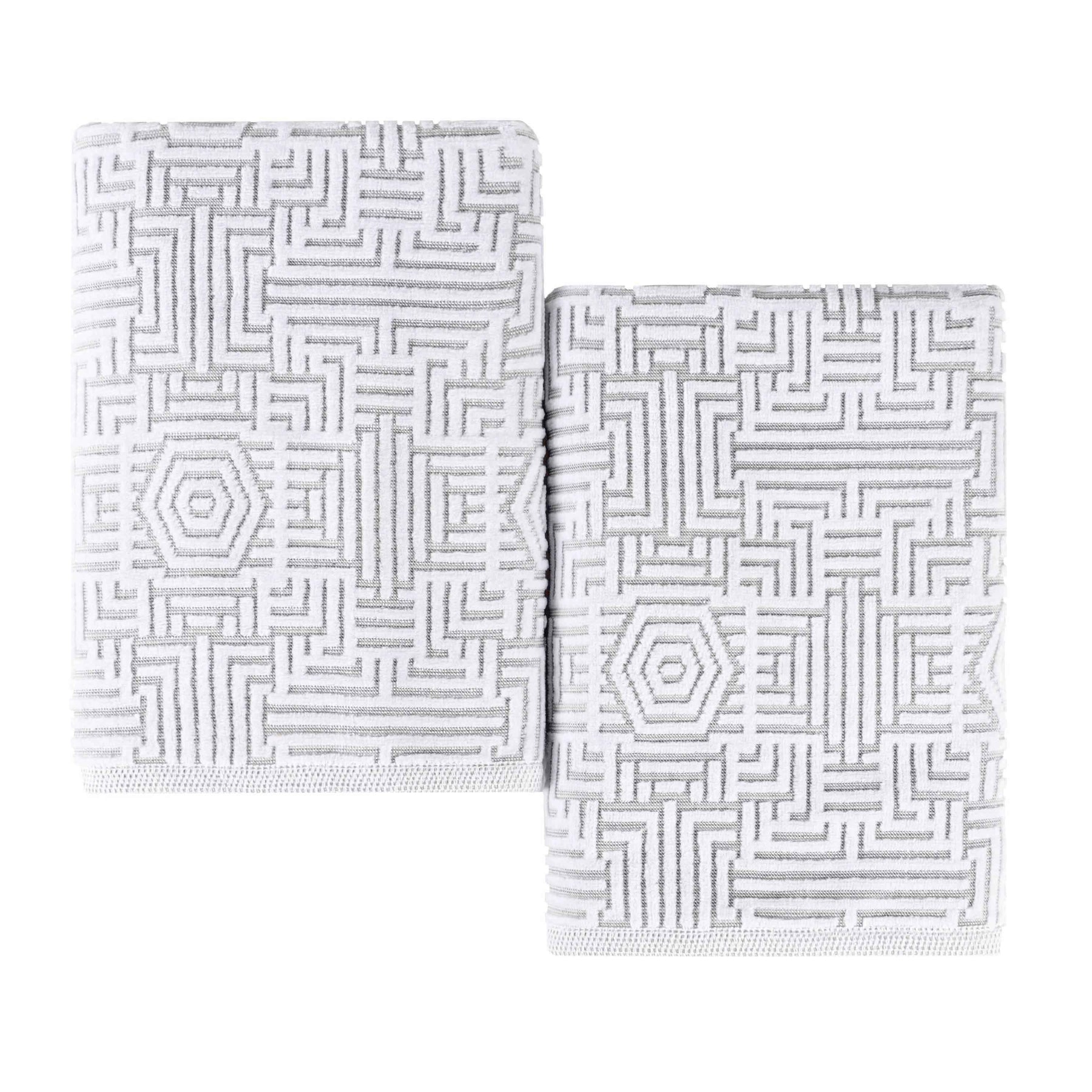 Cotton Modern Geometric Jacquard Plush Bath Sheet Set of 2
