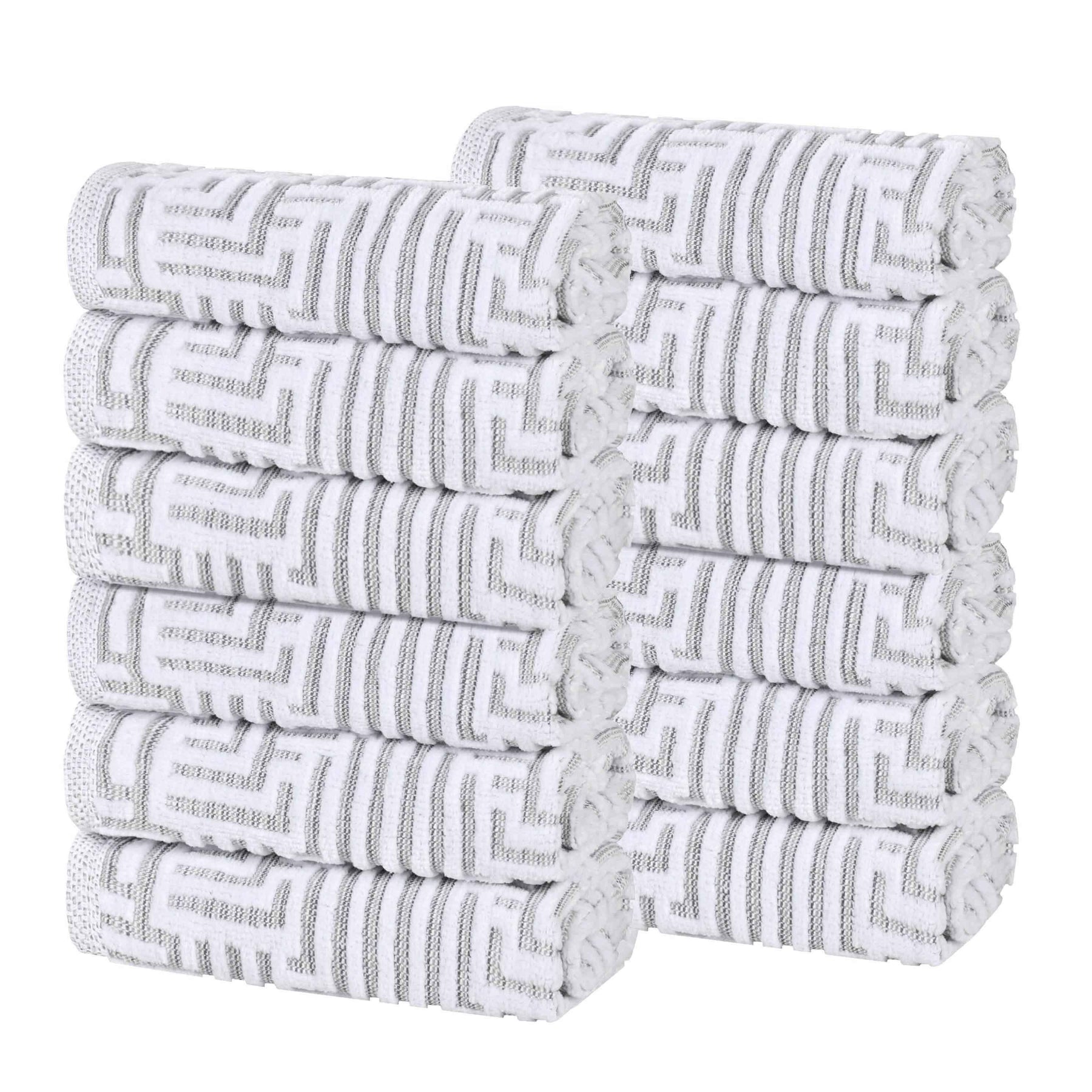Cotton Modern Geometric Jacquard Plush Face Towel Washcloth Set of 12