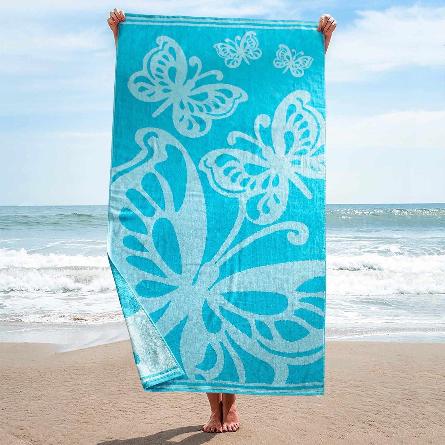 Cotton Oversized Butterflies 2 Piece Beach Towel Set
