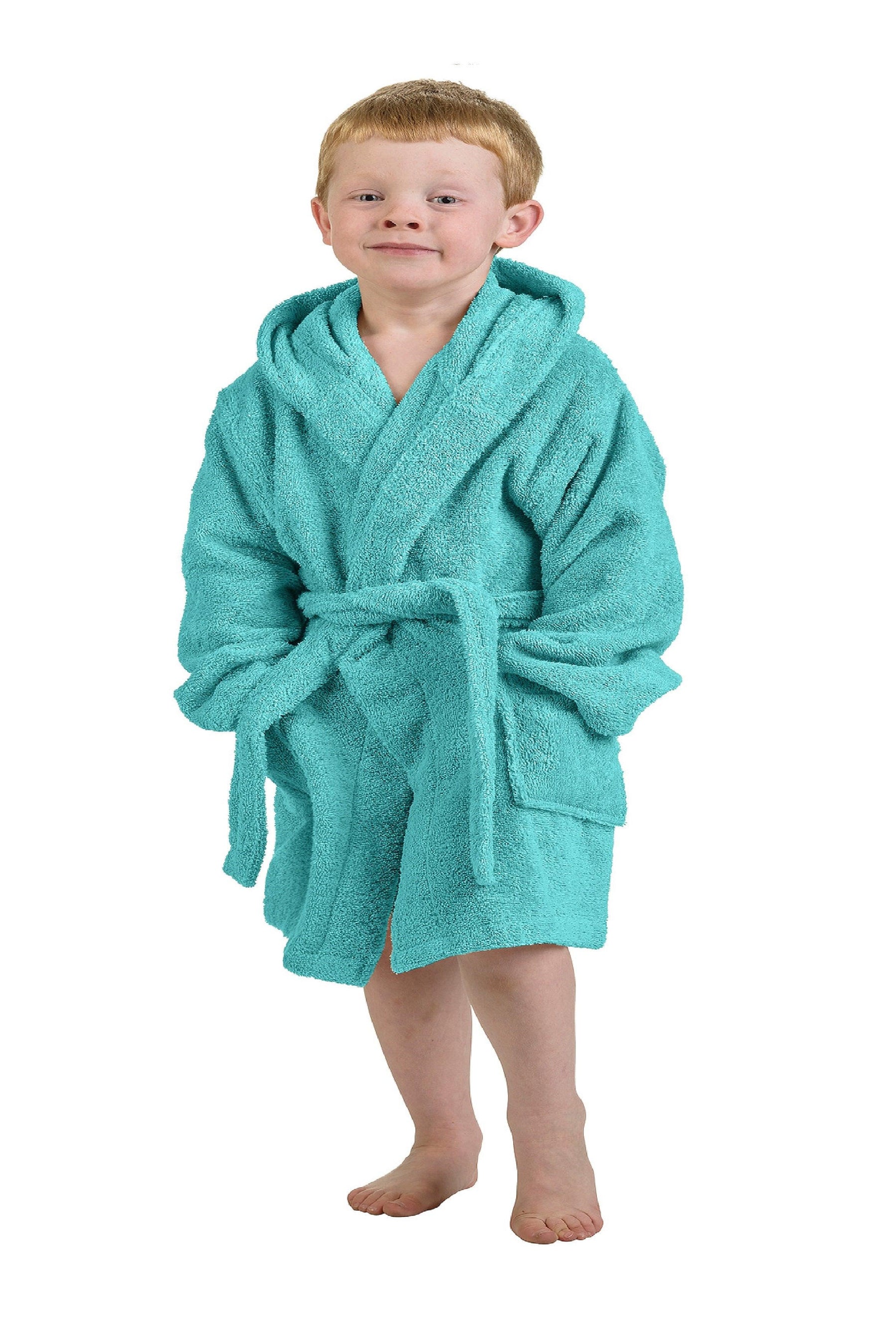 Cotton Terry Bath Robe Boys Girls Kids Unisex Hooded Bathrobe