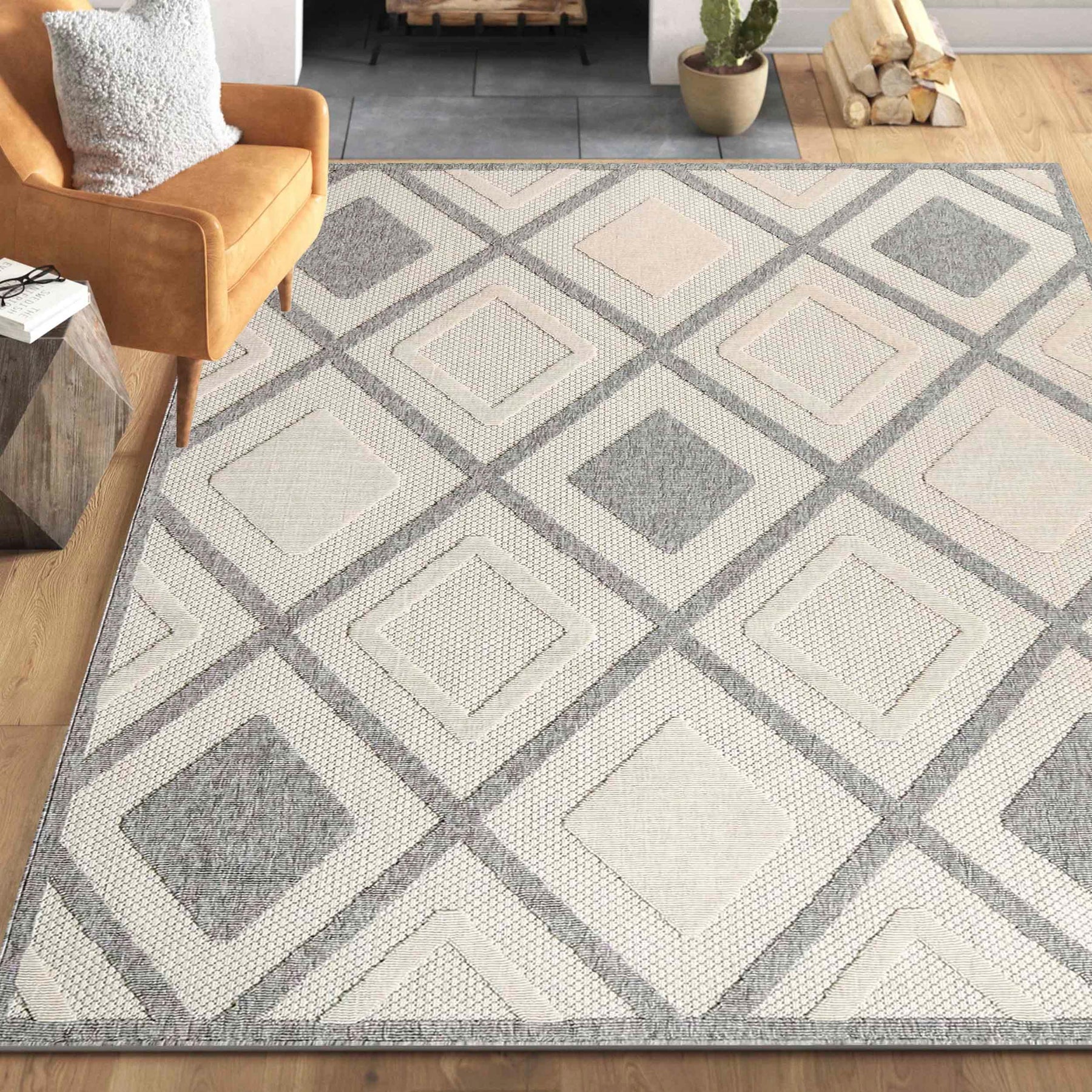 Daelyn Diamond Lattice Area Rug Modern Indoor Outdoor Rugs