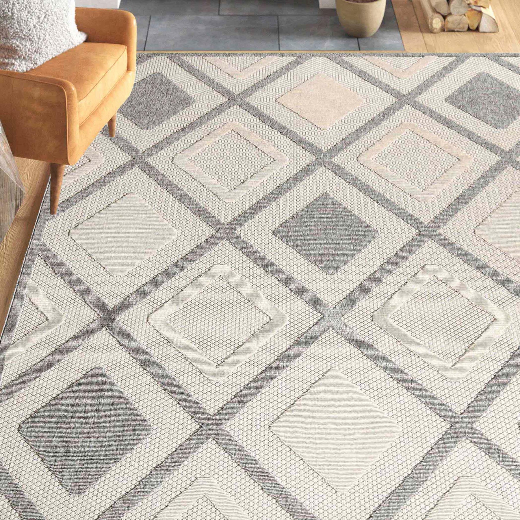 Daelyn Diamond Lattice Area Rug Modern Indoor Outdoor Rugs
