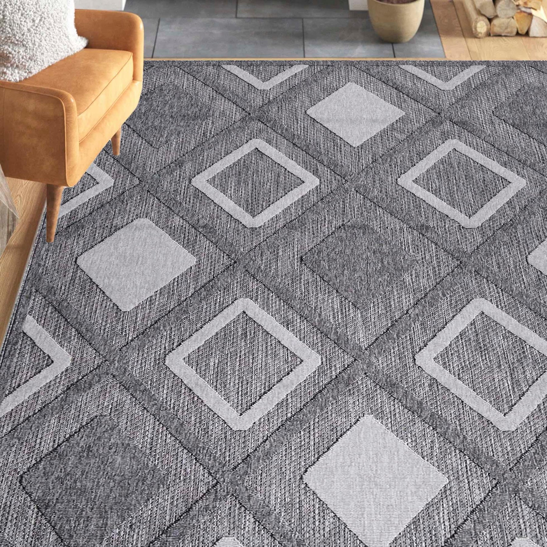 Daelyn Diamond Lattice Area Rug Modern Indoor Outdoor Rugs
