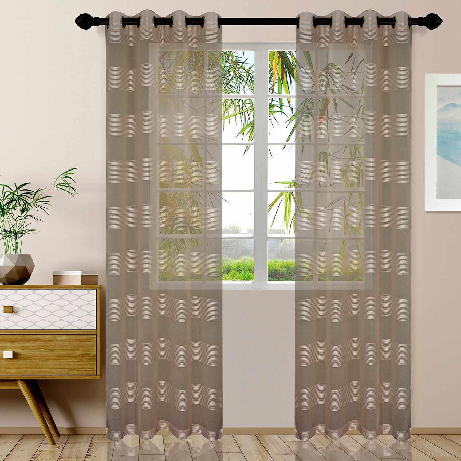Dalisto Braided Rope Textured Grommet Sheer Curtain Set of 2