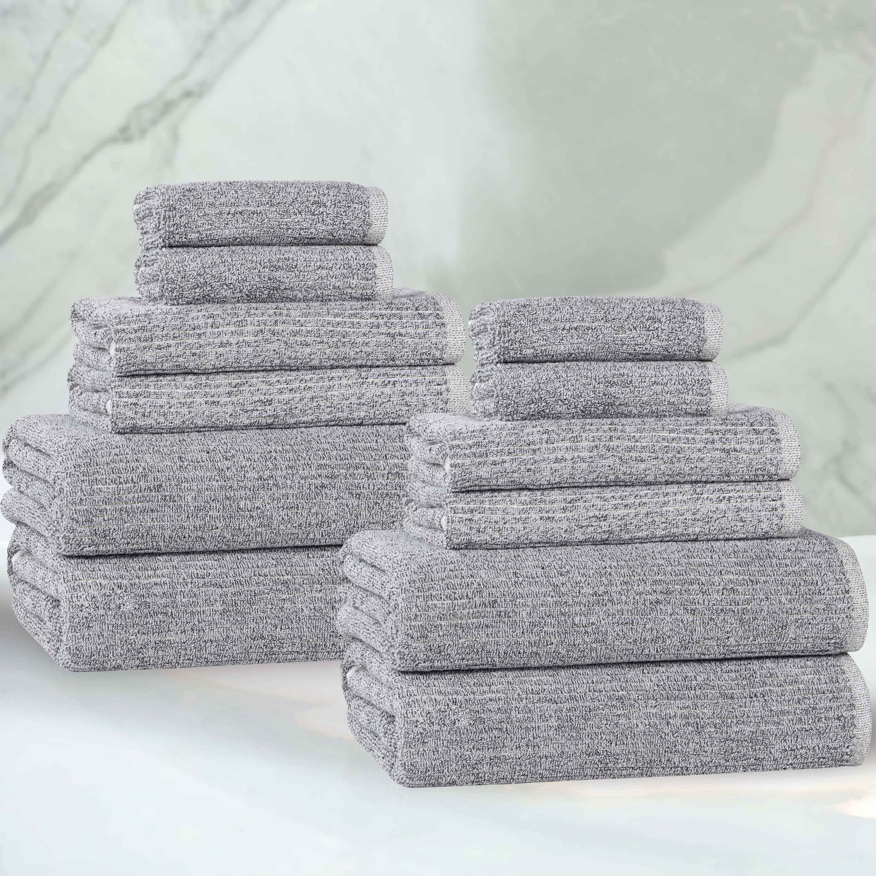 Destin Cotton Blend Medium Weight Textured Ribbed 12 Piece Towel Set