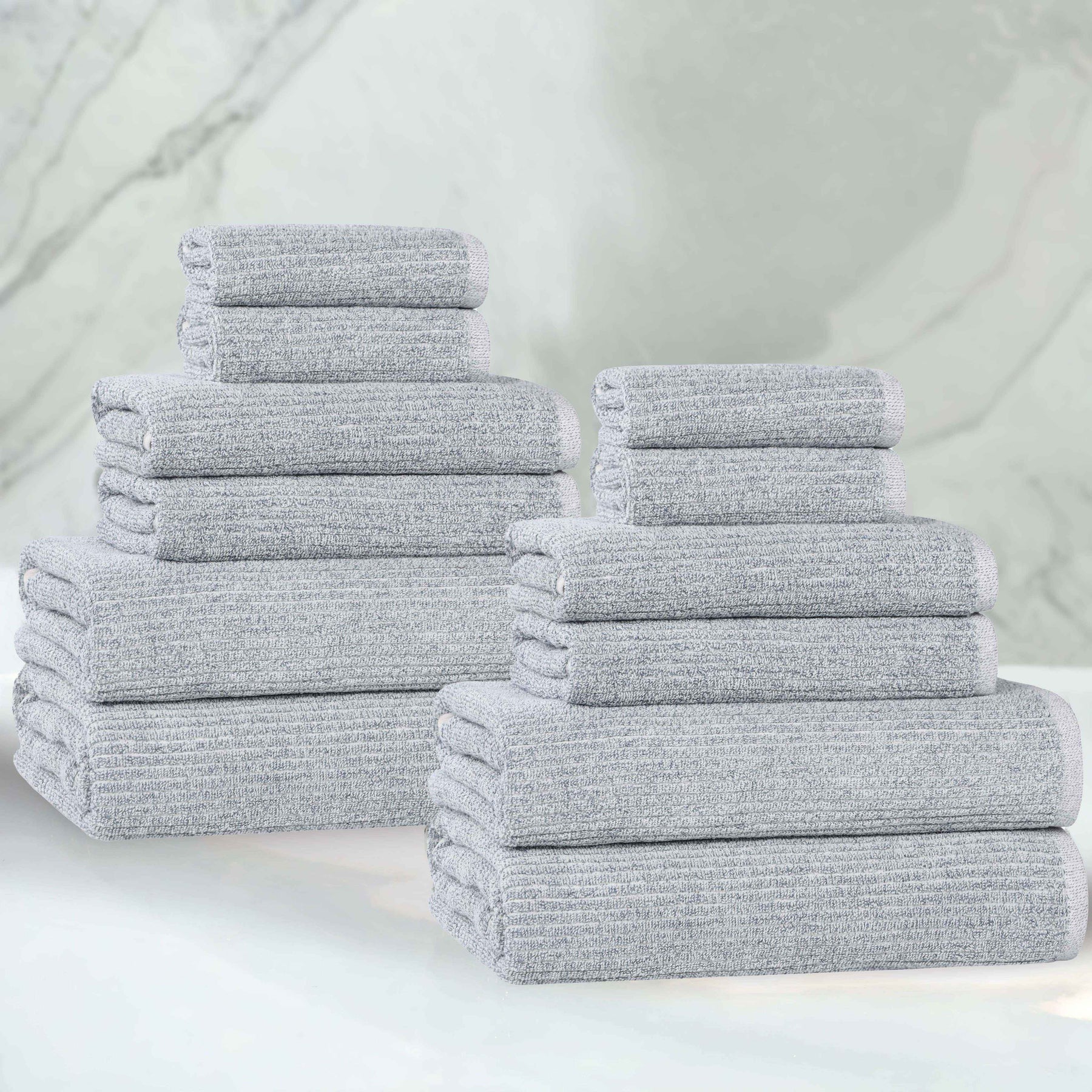 Destin Cotton Blend Medium Weight Textured Ribbed 12 Piece Towel Set