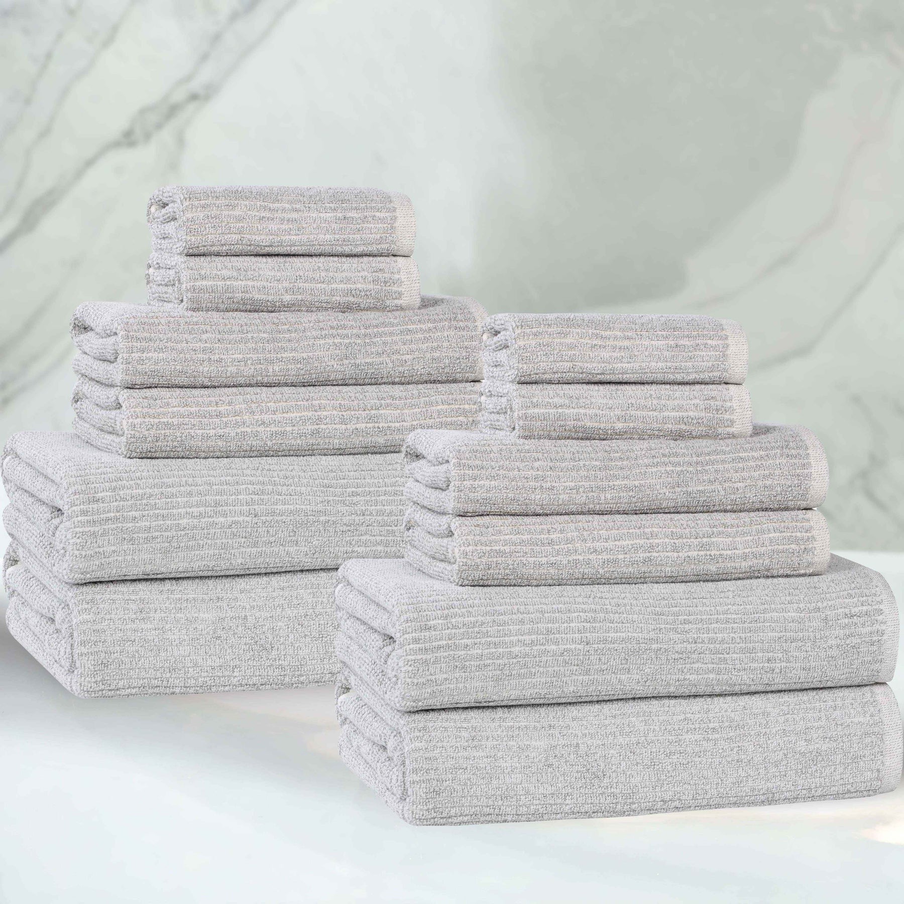 Destin Cotton Blend Medium Weight Textured Ribbed 12 Piece Towel Set