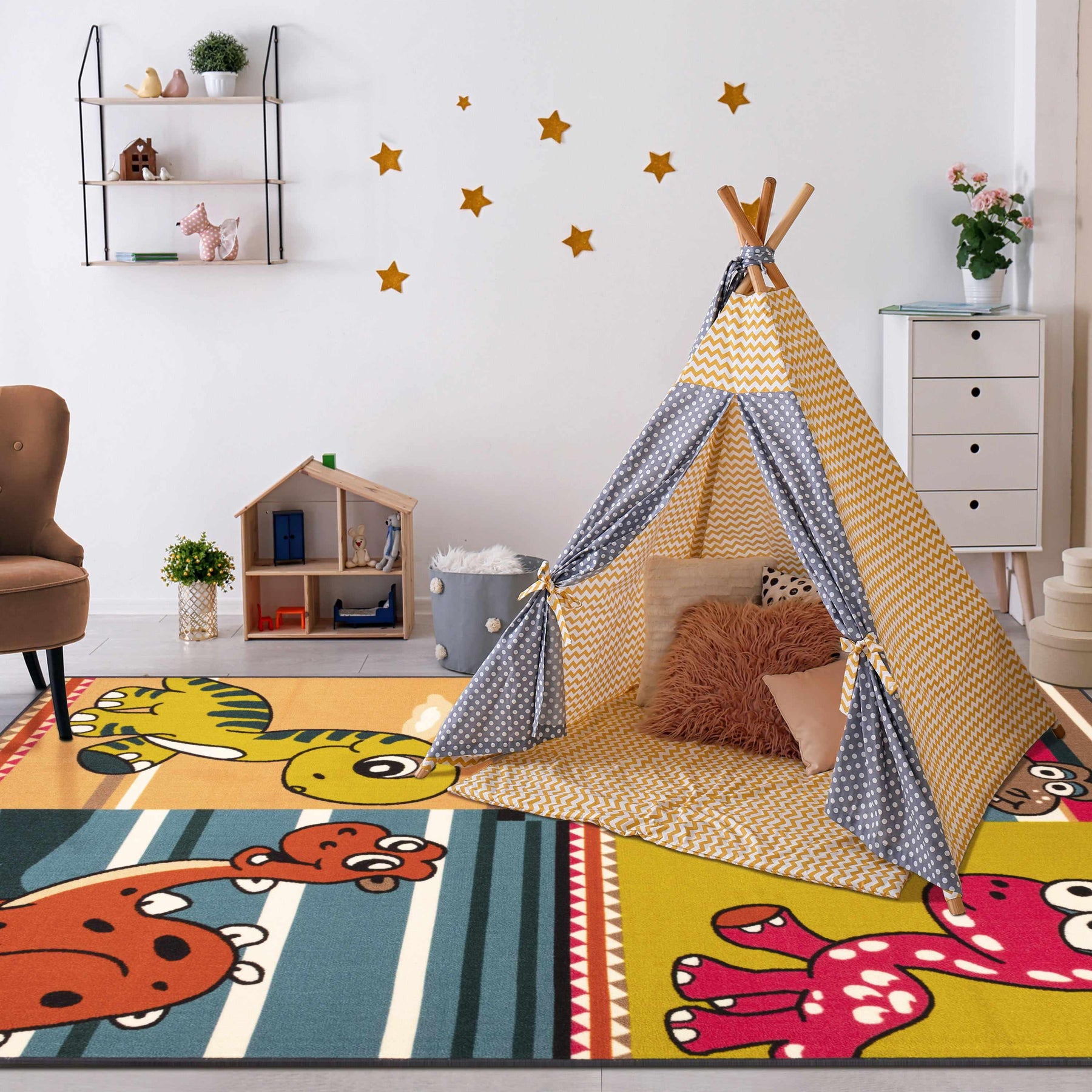 Dinoventure Non-Slip Kids Indoor Washable Area Rug