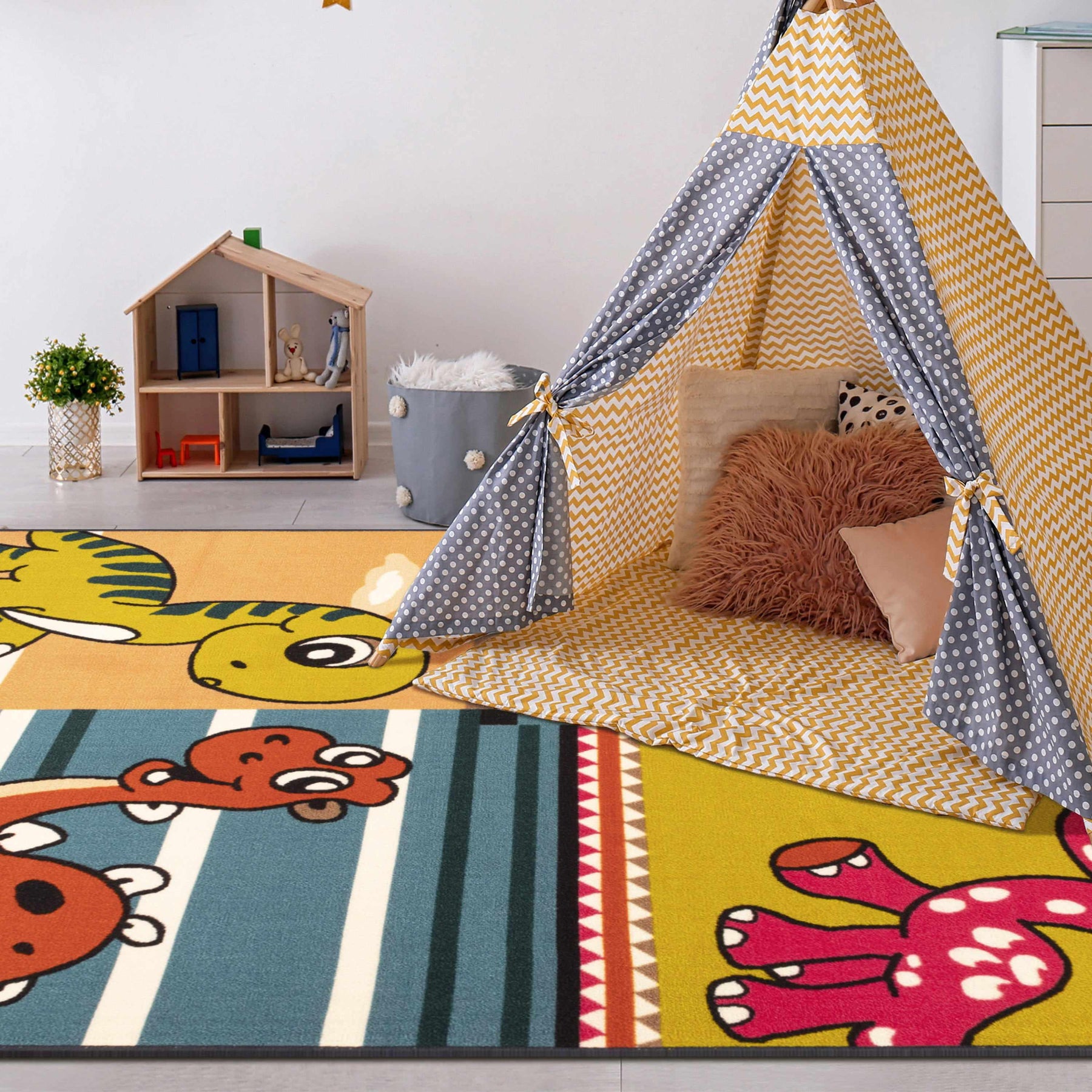 Dinoventure Non-Slip Kids Indoor Washable Area Rug