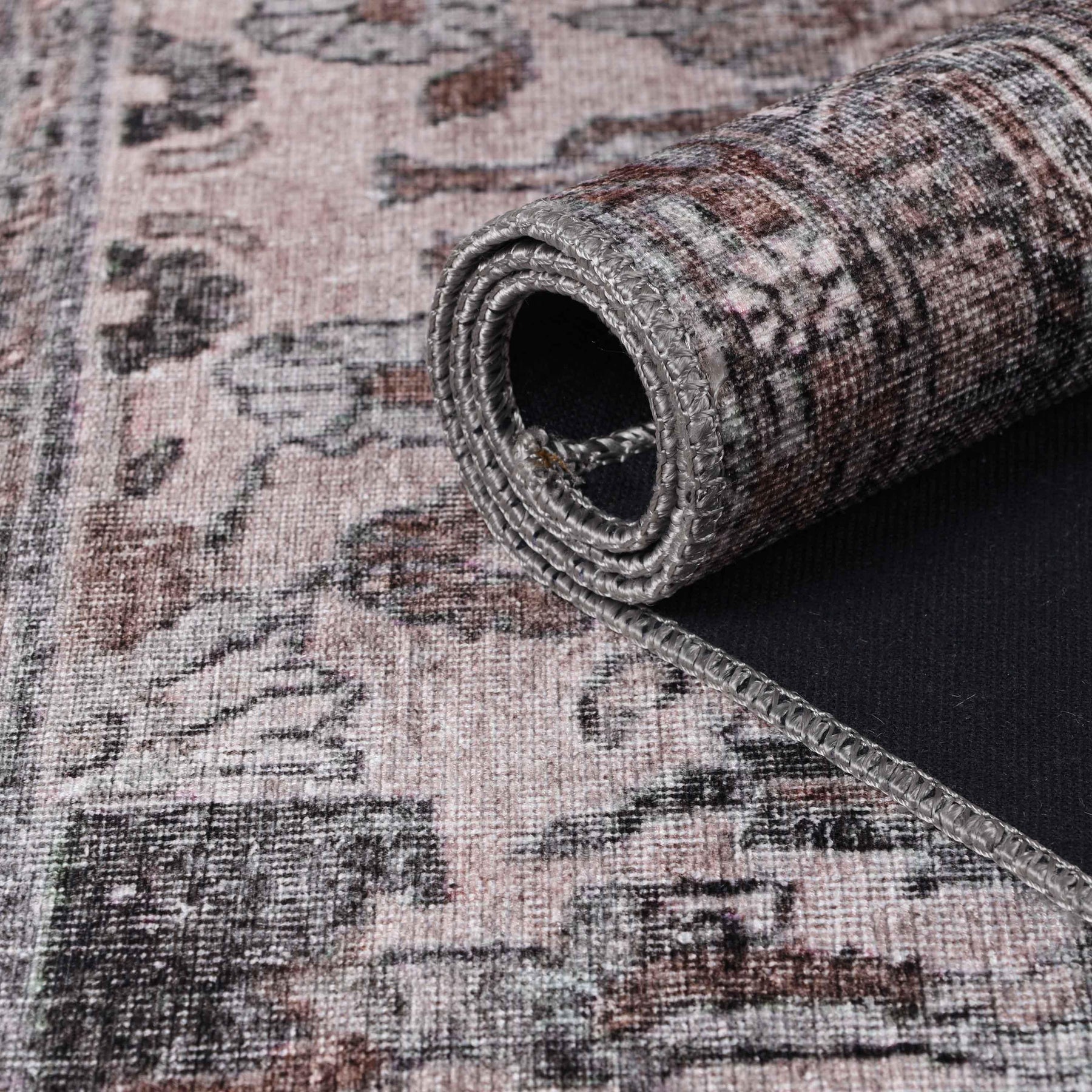Distressed Floral Medallion Indoor Area Rug Dark Walnut