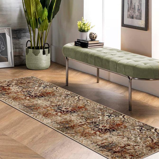 Distressed Floral Medallion Indoor Area Rugs or Runner Rug