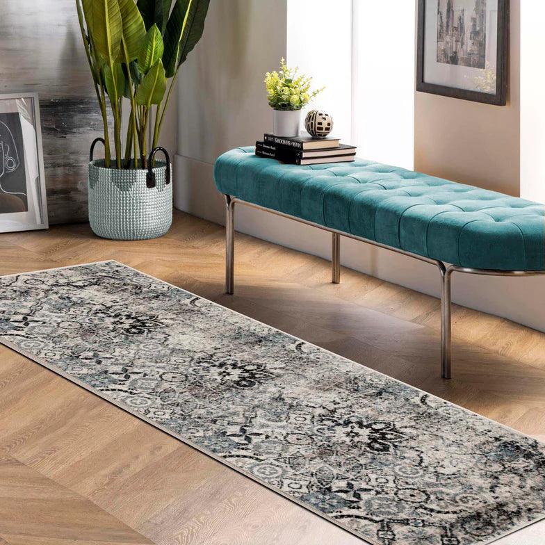 Distressed Floral Medallion Indoor Area Rugs or Runner Rug