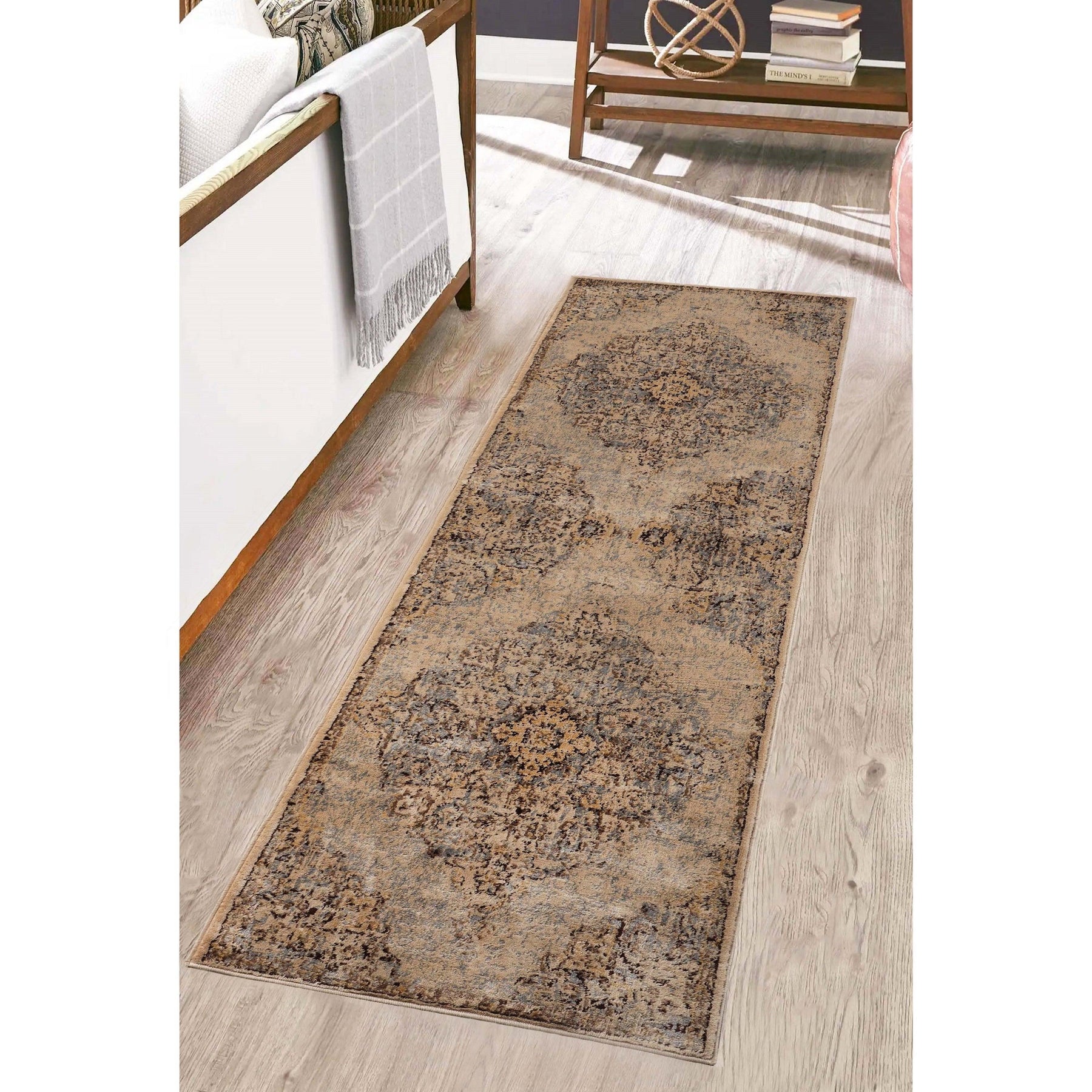 Distressed Traditional Medallion Damask Area Rugs Or Runner Rug