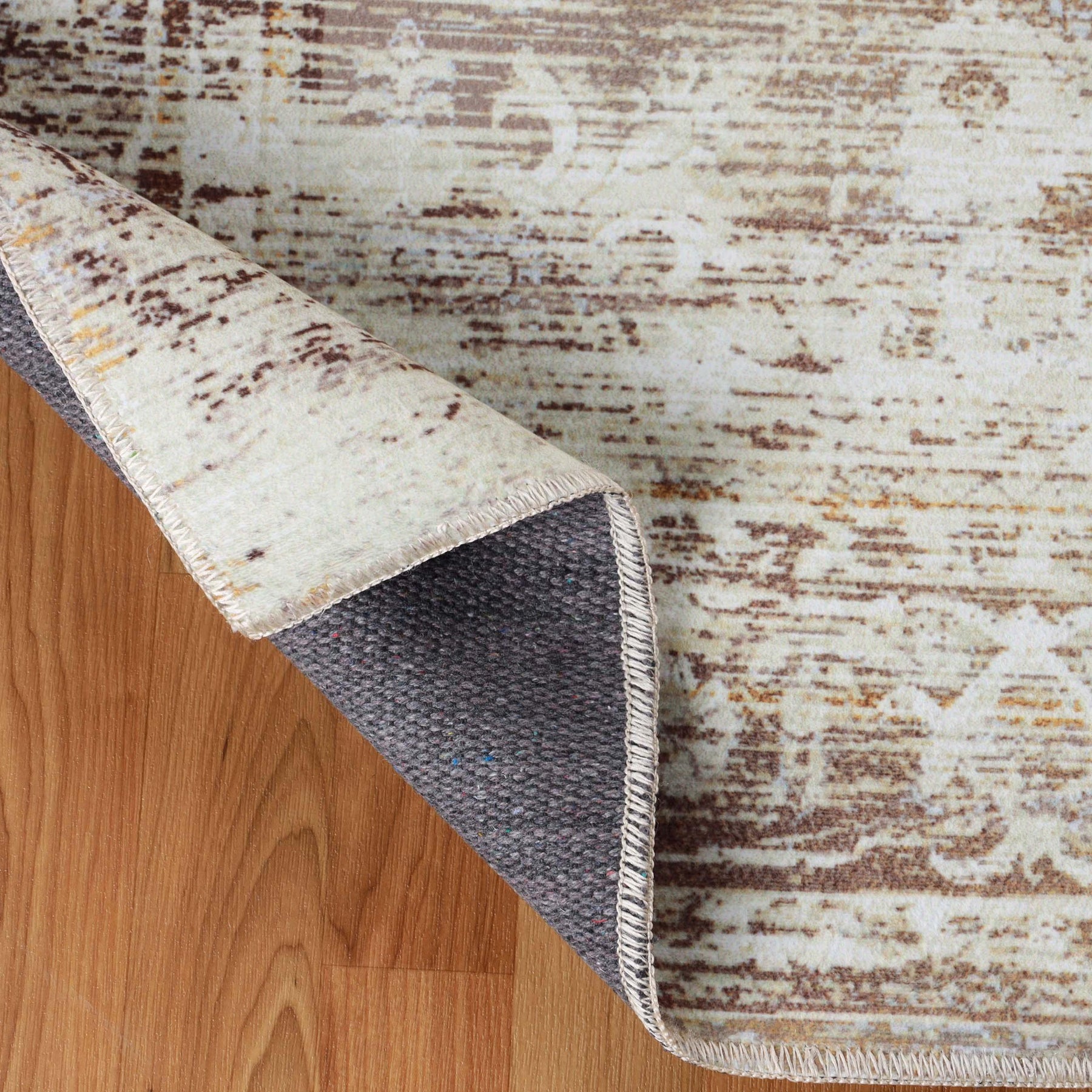 Dove Rustic Distressed Faded Medallion Washable Indoor Area Rug