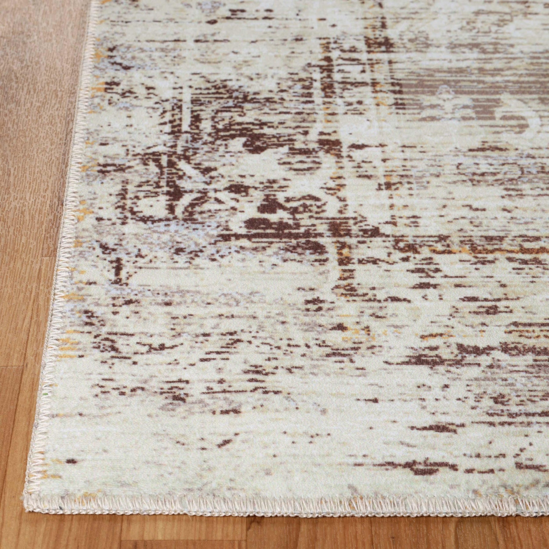 Dove Rustic Distressed Faded Medallion Washable Indoor Area Rug