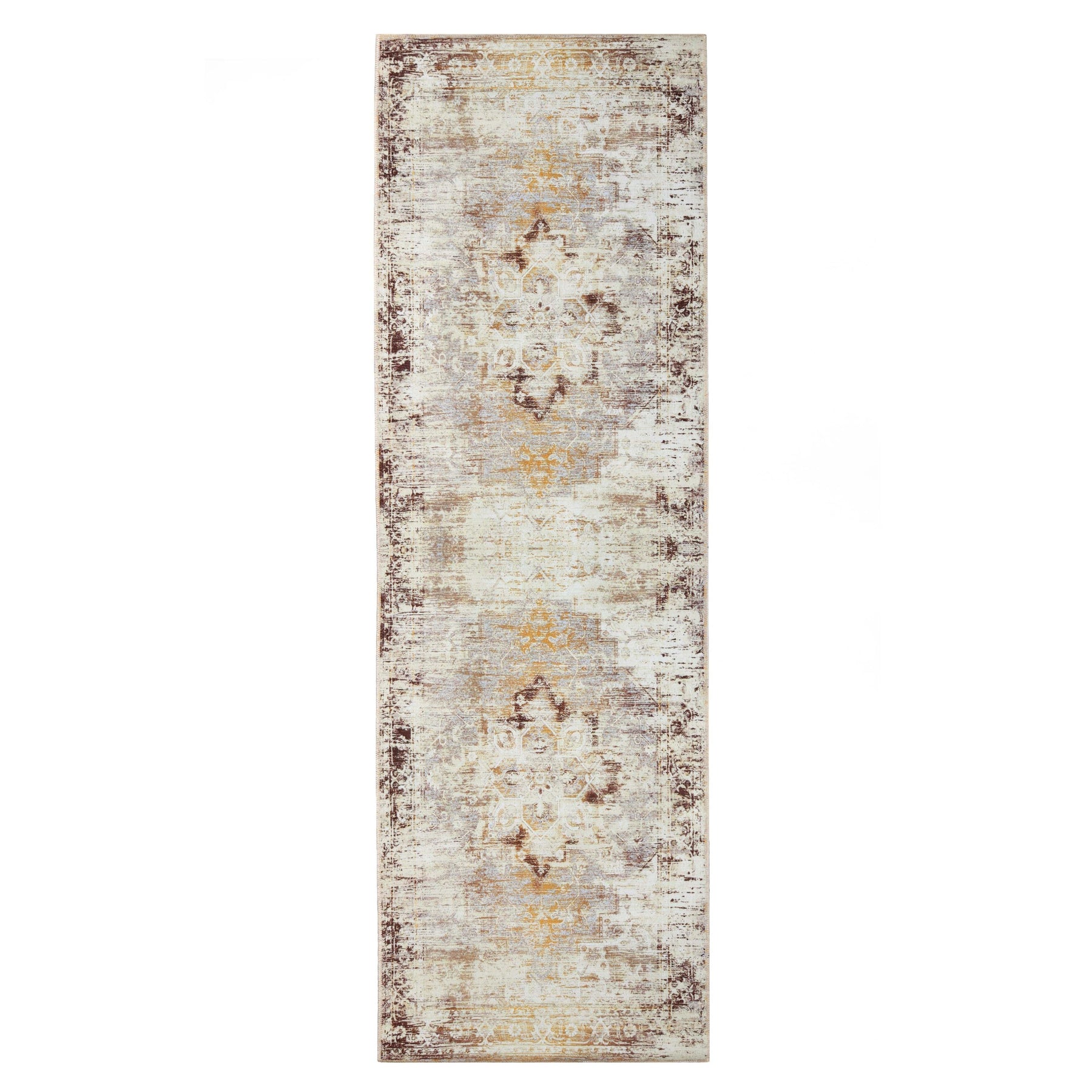 Dove Rustic Distressed Faded Medallion Washable Indoor Area Rug