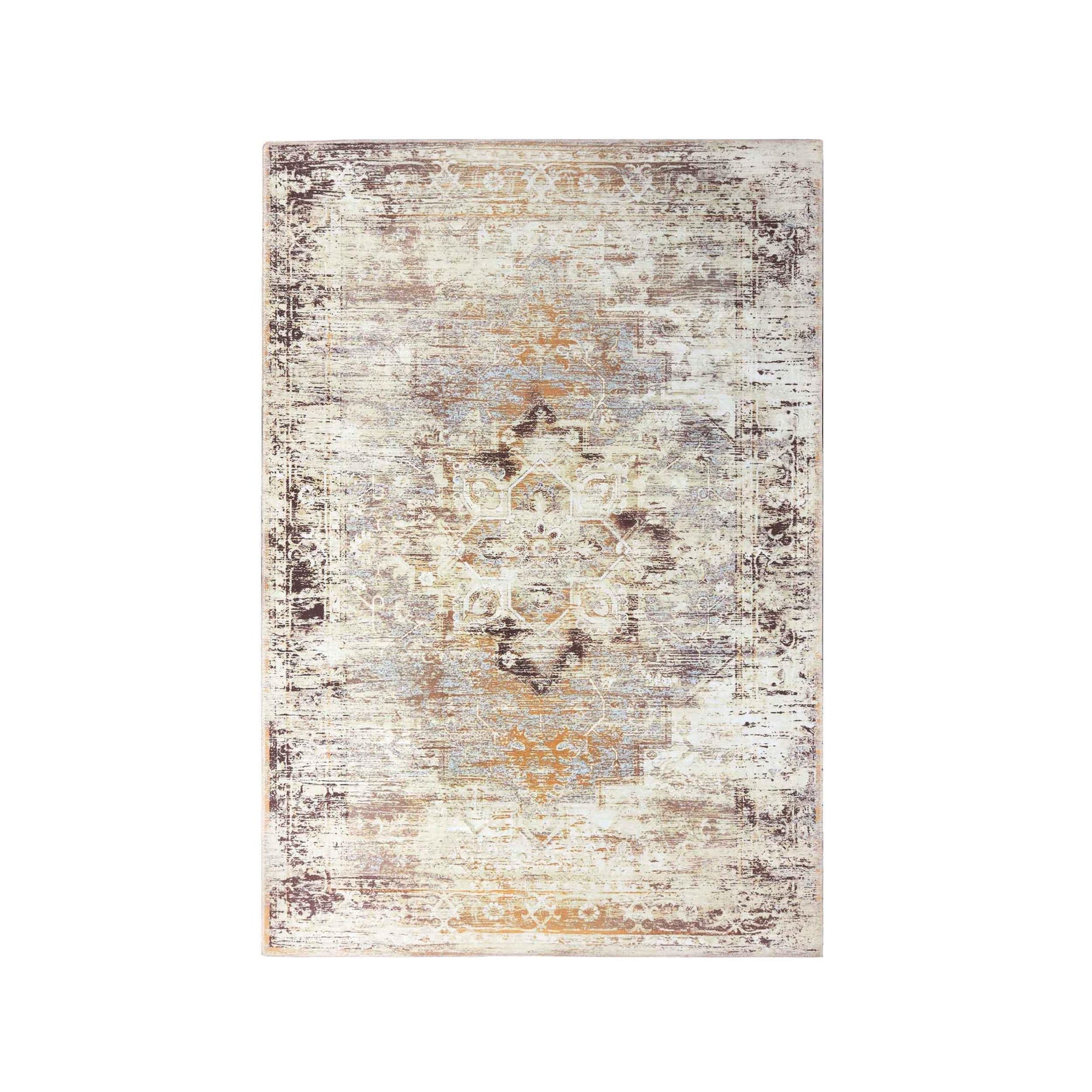 Dove Rustic Distressed Faded Medallion Washable Indoor Area Rug