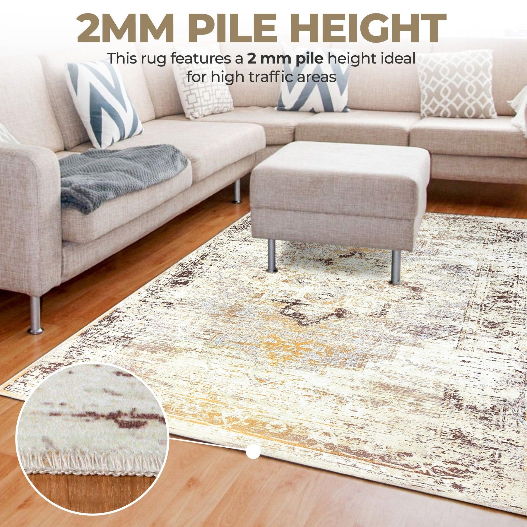 Dove Rustic Distressed Faded Medallion Washable Indoor Area Rug