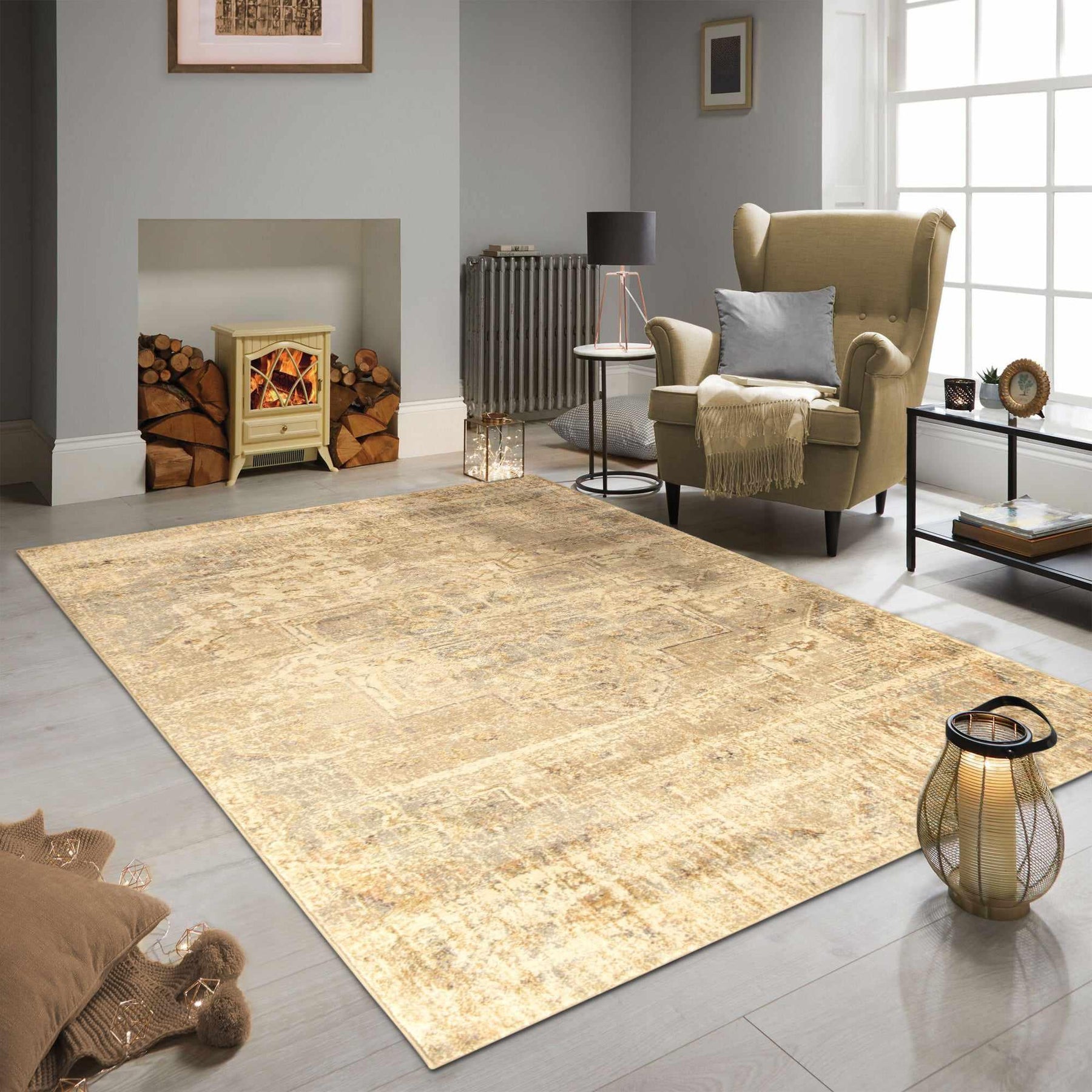 Duard Heavily Distressed Geometric Medallion Area Rug