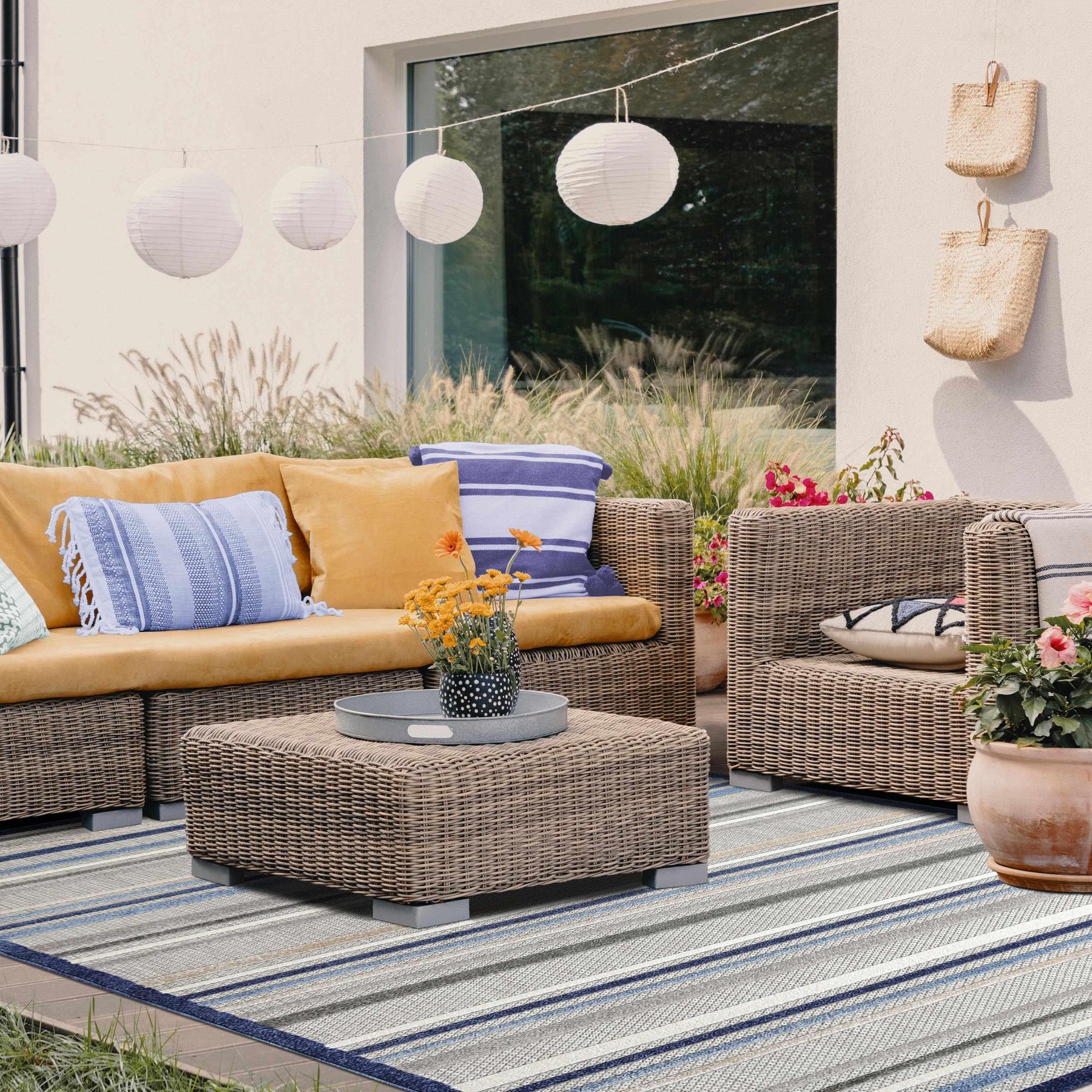 Eastyn Casual Stripe Geometric Area Rug Indoor Outdoor Rugs