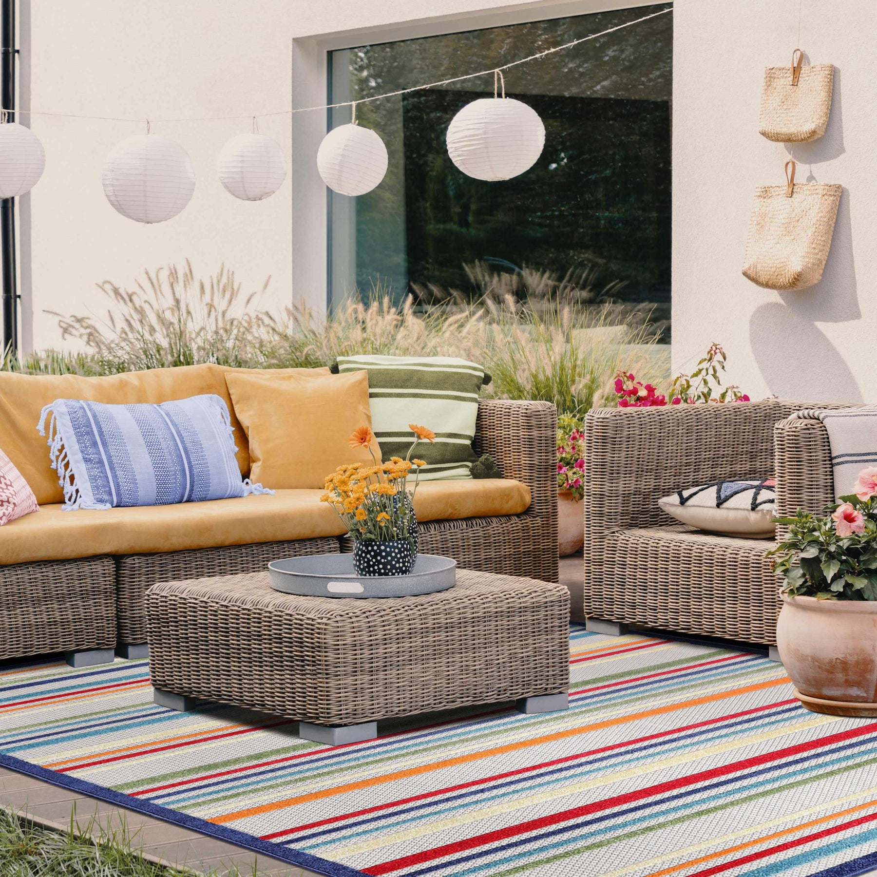 Eastyn Casual Stripe Geometric Area Rug Indoor Outdoor Rugs