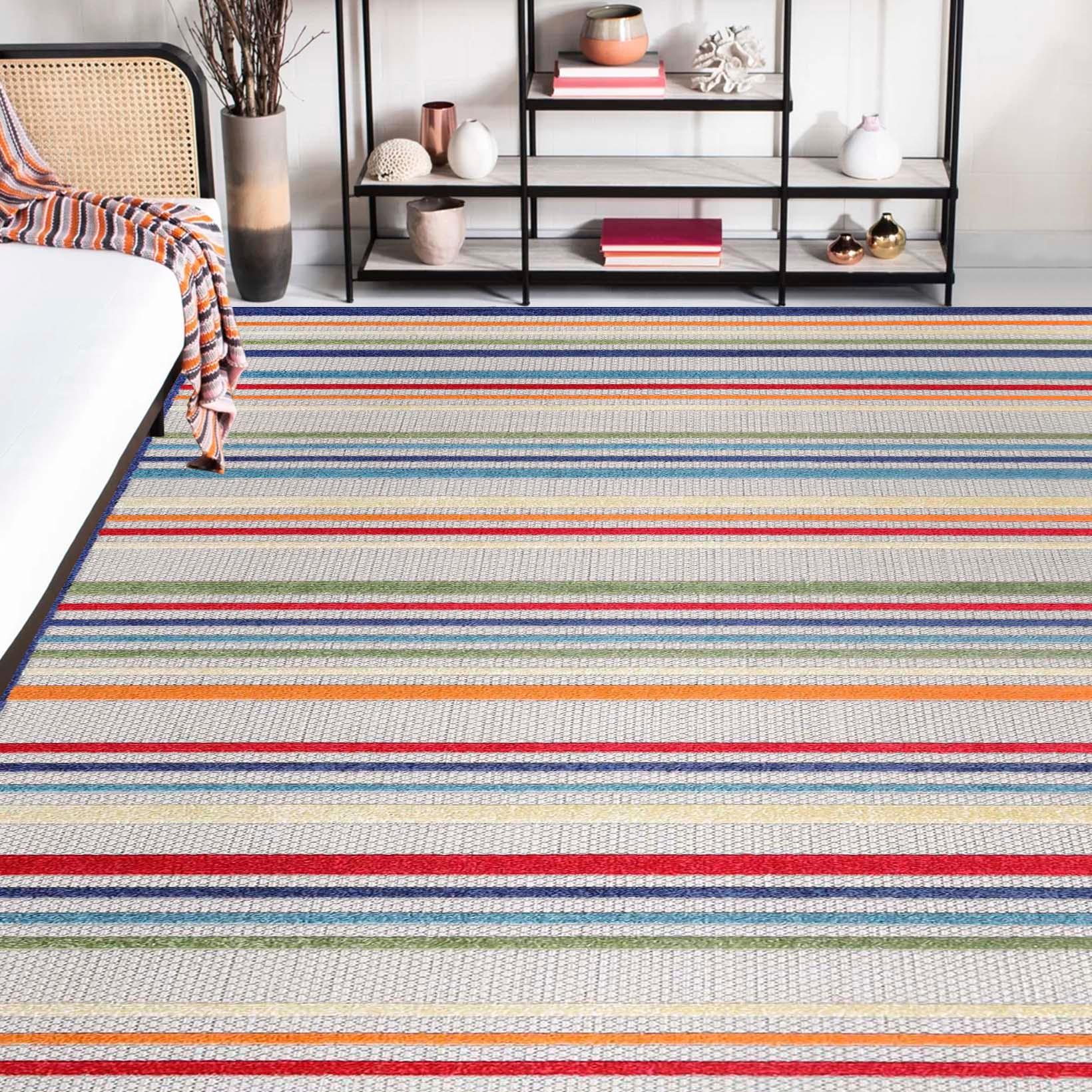 Eastyn Casual Stripe Geometric Area Rug Indoor Outdoor Rugs