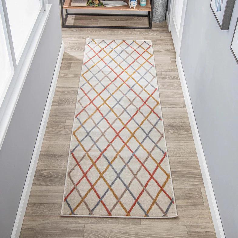 Ellis Diamond Trellis Indoor Area Rugs Or Runner Rug Bone