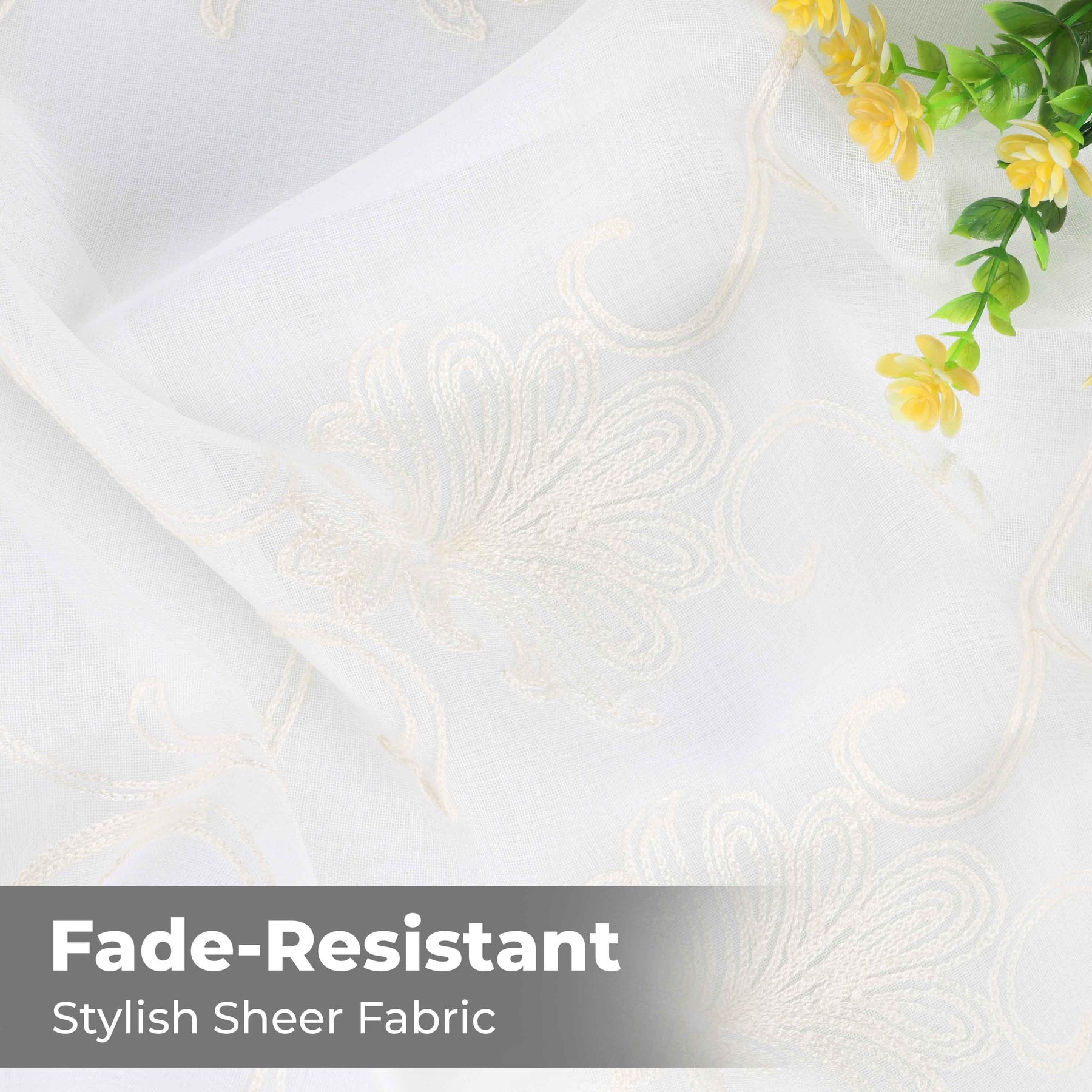 Embroidered Elegant Scroll Sheer Grommet Curtain Panel Set