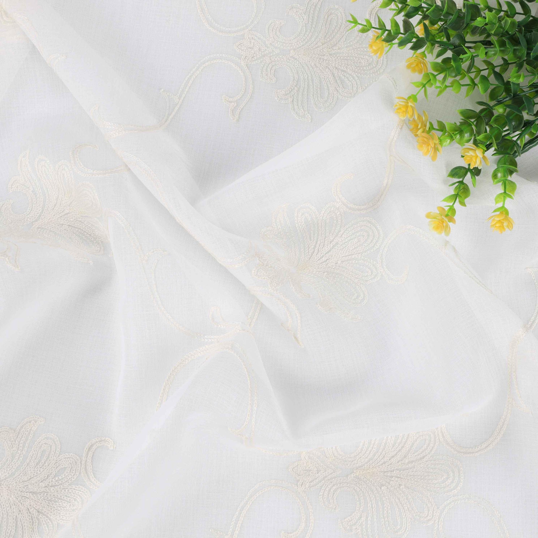 Embroidered Elegant Scroll Sheer Grommet Curtain Panel Set