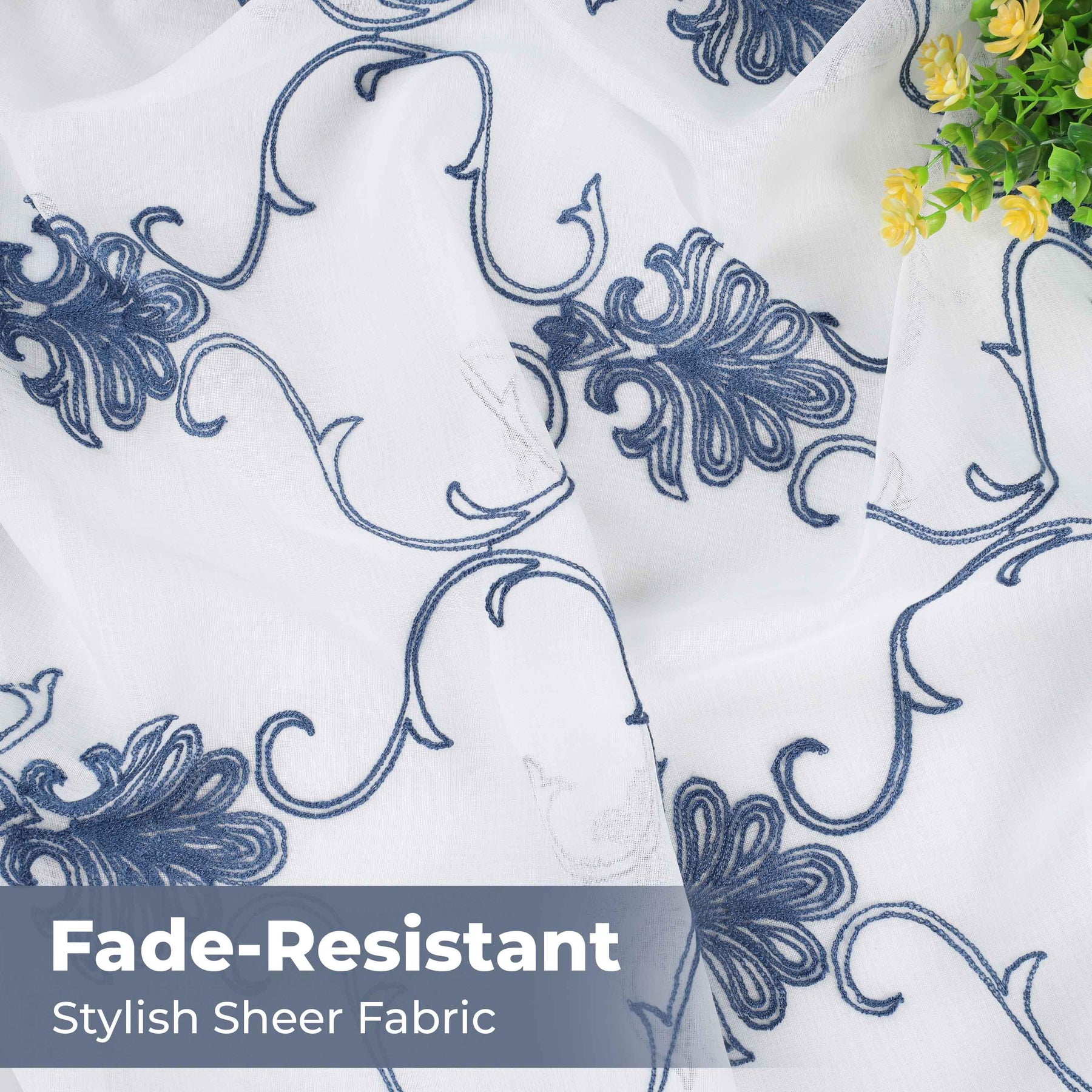 Embroidered Elegant Scroll Sheer Grommet Curtain Panel Set