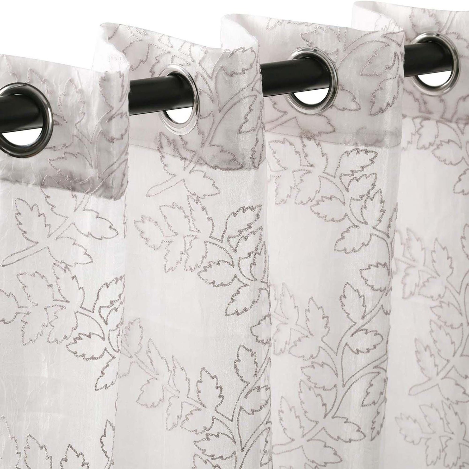 Embroidered Foliage Grommet Sheer Curtain Panel Set