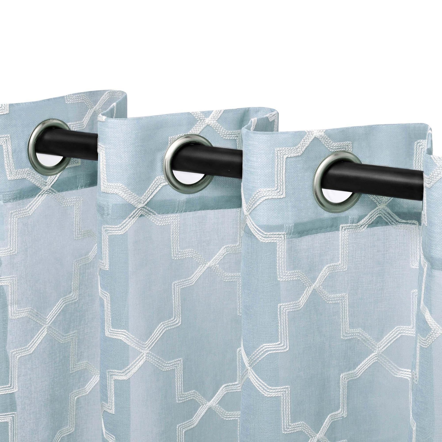 Embroidered Quatrefoil Semi Sheer 2 Piece Curtain Panel Set