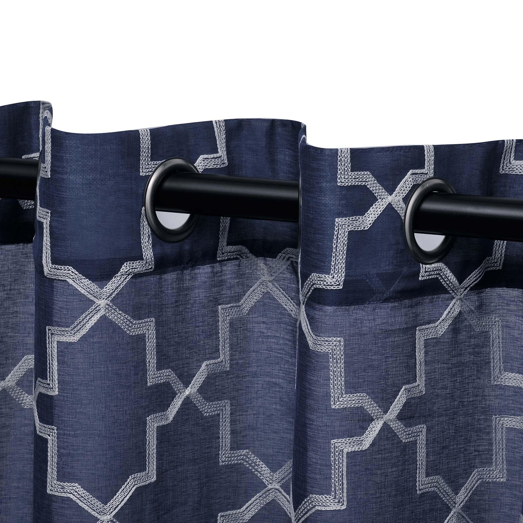 Embroidered Quatrefoil Semi Sheer 2 Piece Curtain Panel Set