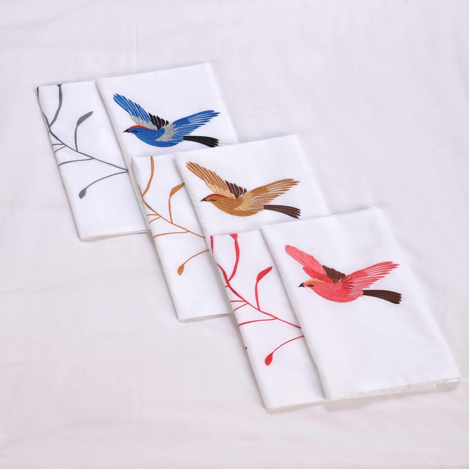 Embroidered Swallow and Floral Cotton Duvet Cover Set