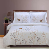 100% Cotton Swallow Floral Embroidered Duvet Cover Set